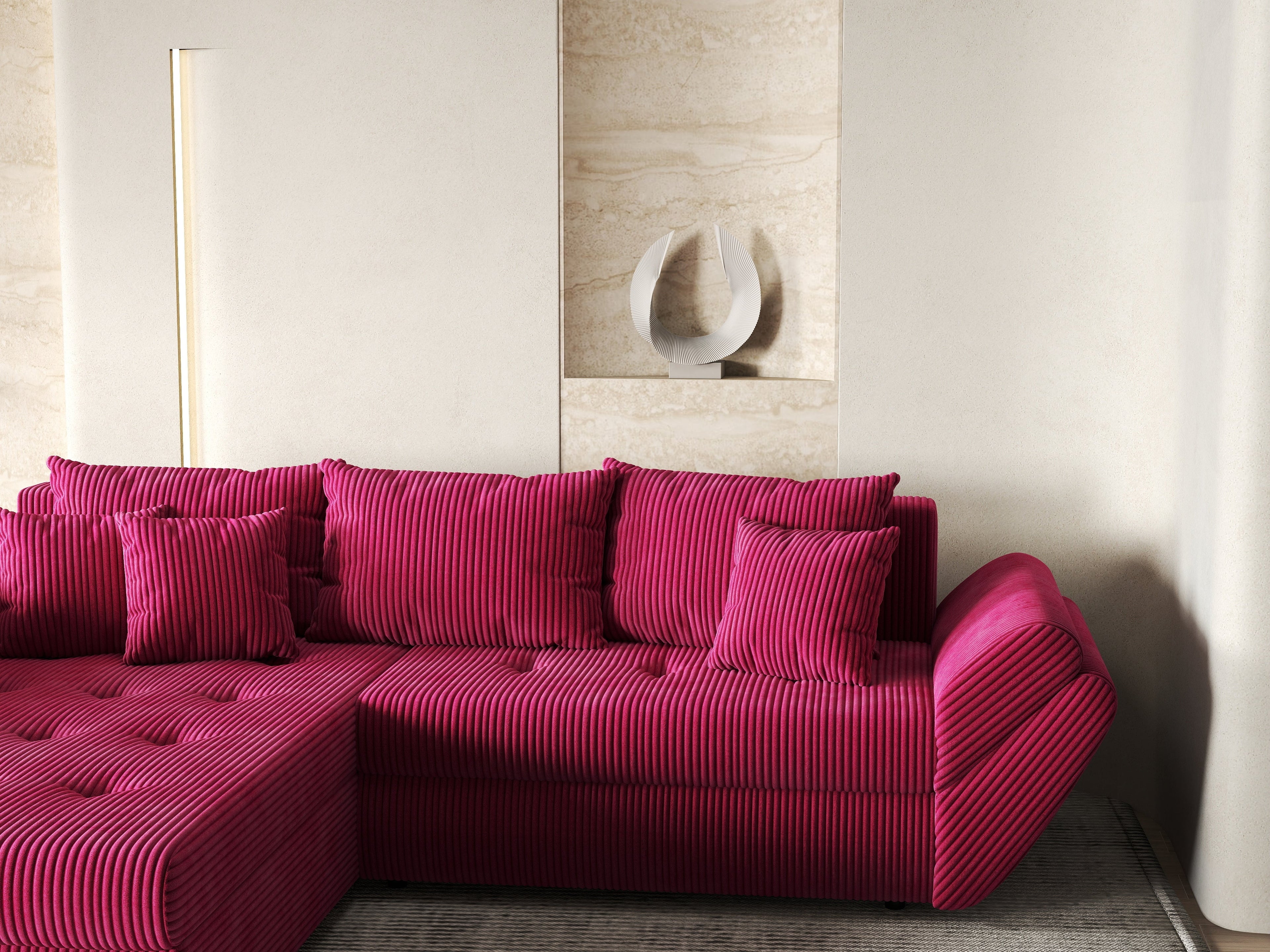 Colțar extensibil dumonde cu ladă de depozitare si sezut confortabil din spuma high-density, Loana Zoom Red 270x185 cm