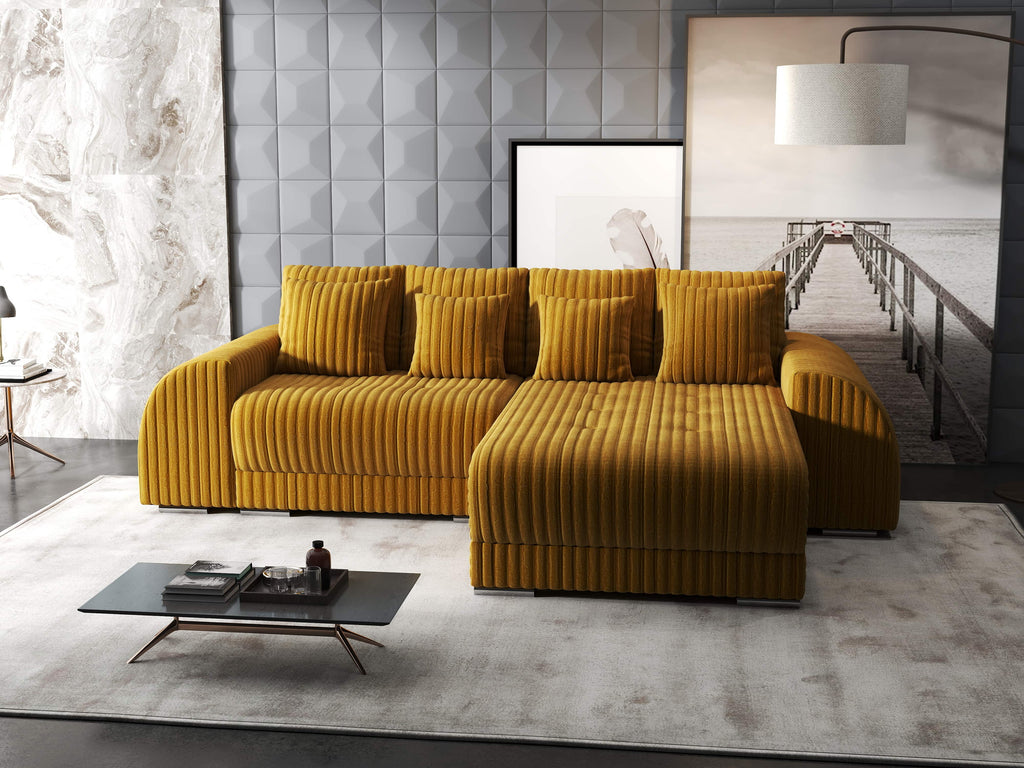 Colțar extensibil dumonde cu ladă de depozitare si sezut confortabil din spuma high-density, Verona Ambience Mustar II 290x185 cm
