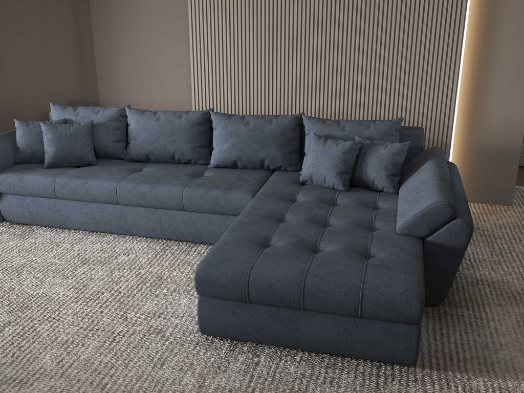 Colțar extensibil dumonde cu ladă de depozitare si sezut confortabil din spuma high-density, Loana XL Enjoy Antracit II 335x185 cm