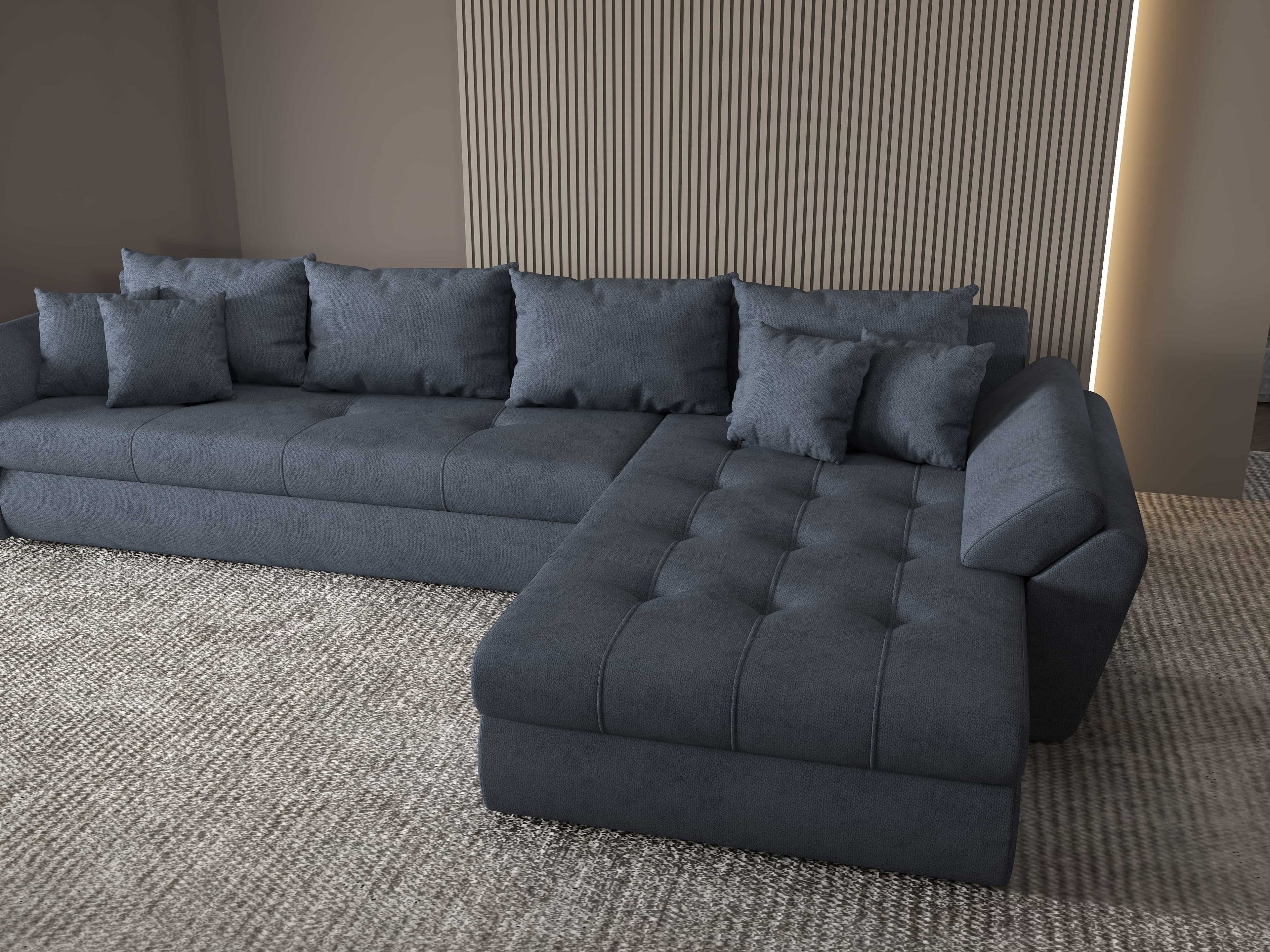 Colțar extensibil dumonde cu ladă de depozitare si sezut confortabil din spuma high-density, Loana XL Enjoy Antracit II 335x185 cm