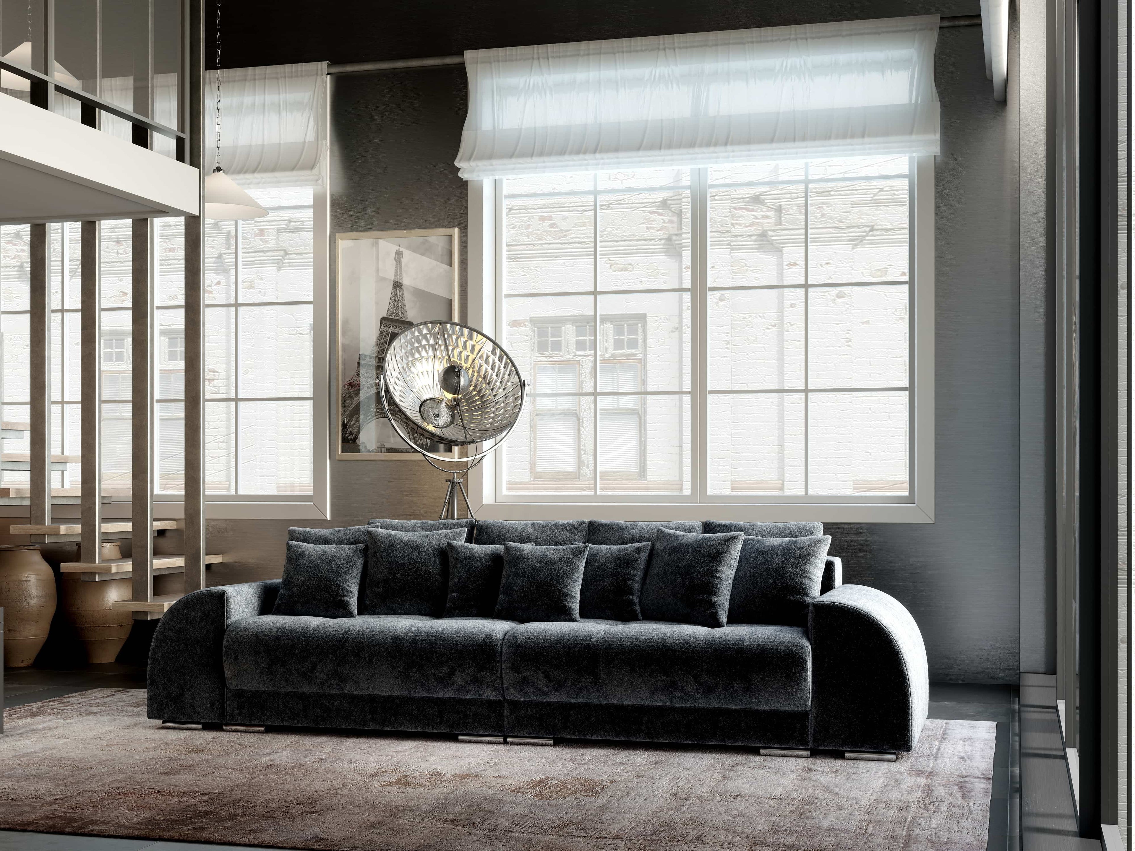 Canapea extensibilă dumonde cu 2 lăzi de depozitare si sezut confortabil din spuma high-density, Verona Euphoria Grafit 310x100 cm