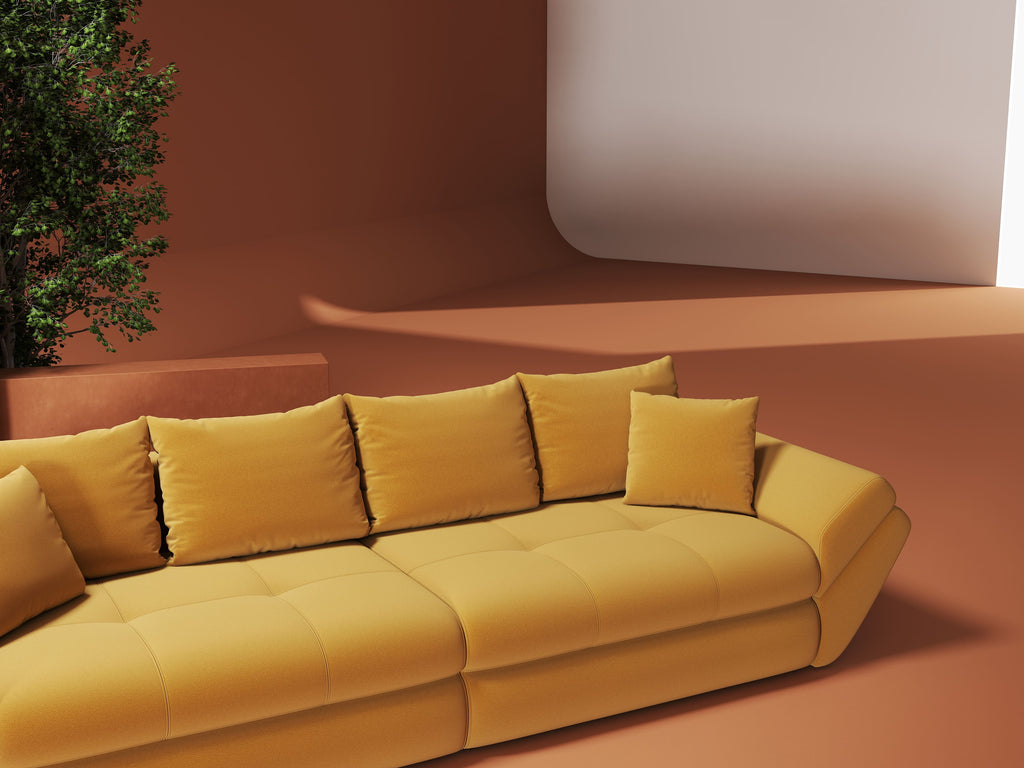 Canapea extensibilă dumonde cu ladă de depozitare si sezut confortabil din spuma high-density, Loana Royal Mustar 300x100 cm