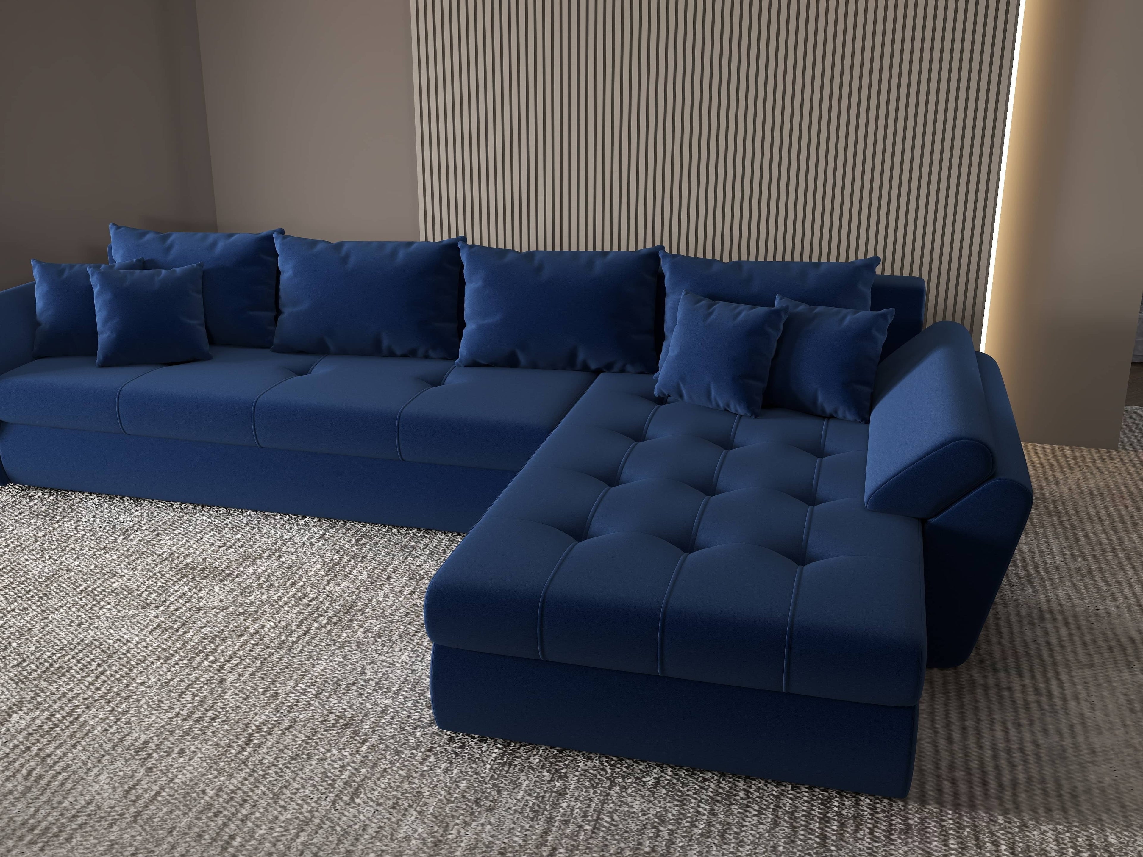Colțar extensibil dumonde cu ladă de depozitare si sezut confortabil din spuma high-density, Loana XL Royal Albastru II 335x185 cm