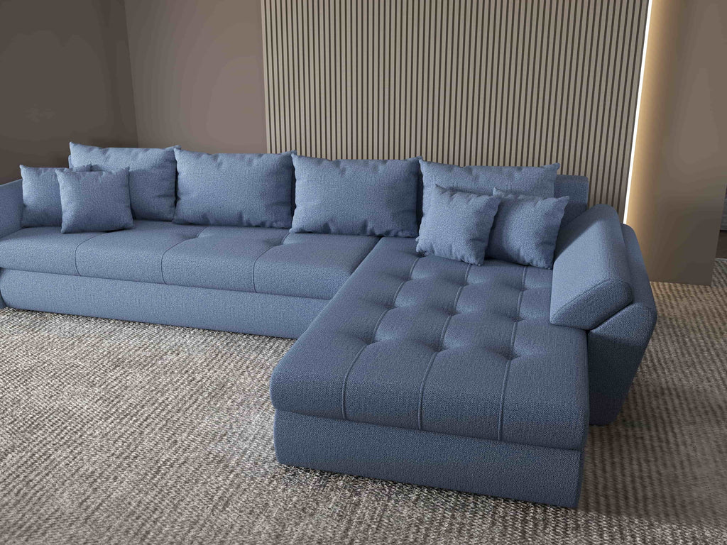 Colțar extensibil dumonde cu ladă de depozitare si sezut confortabil din spuma high-density, Loana XL Enjoy Albastru II 335x185 cm