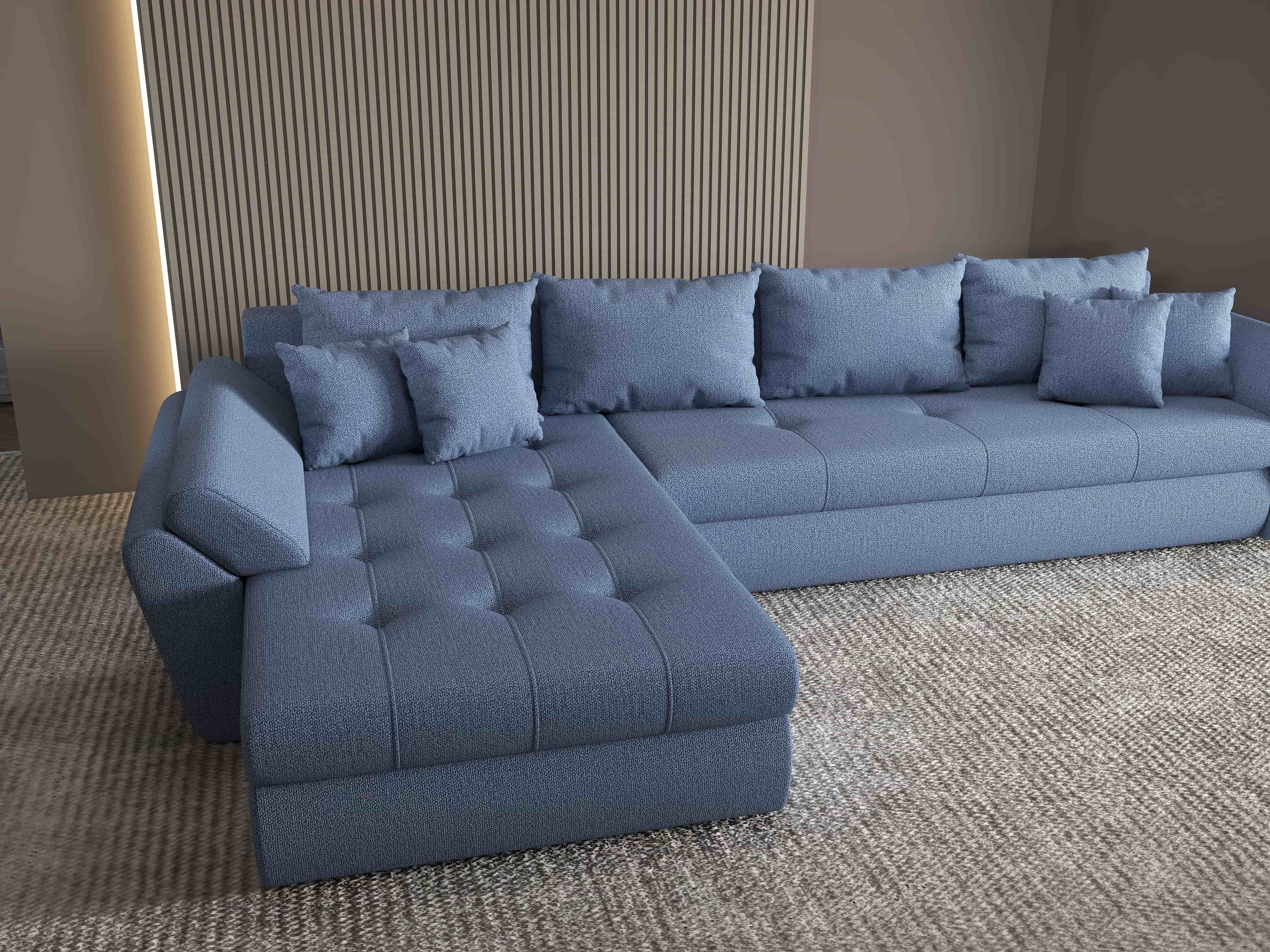 Colțar extensibil dumonde cu ladă de depozitare si sezut confortabil din spuma high-density, Loana XL Enjoy Albastru 335x185 cm
