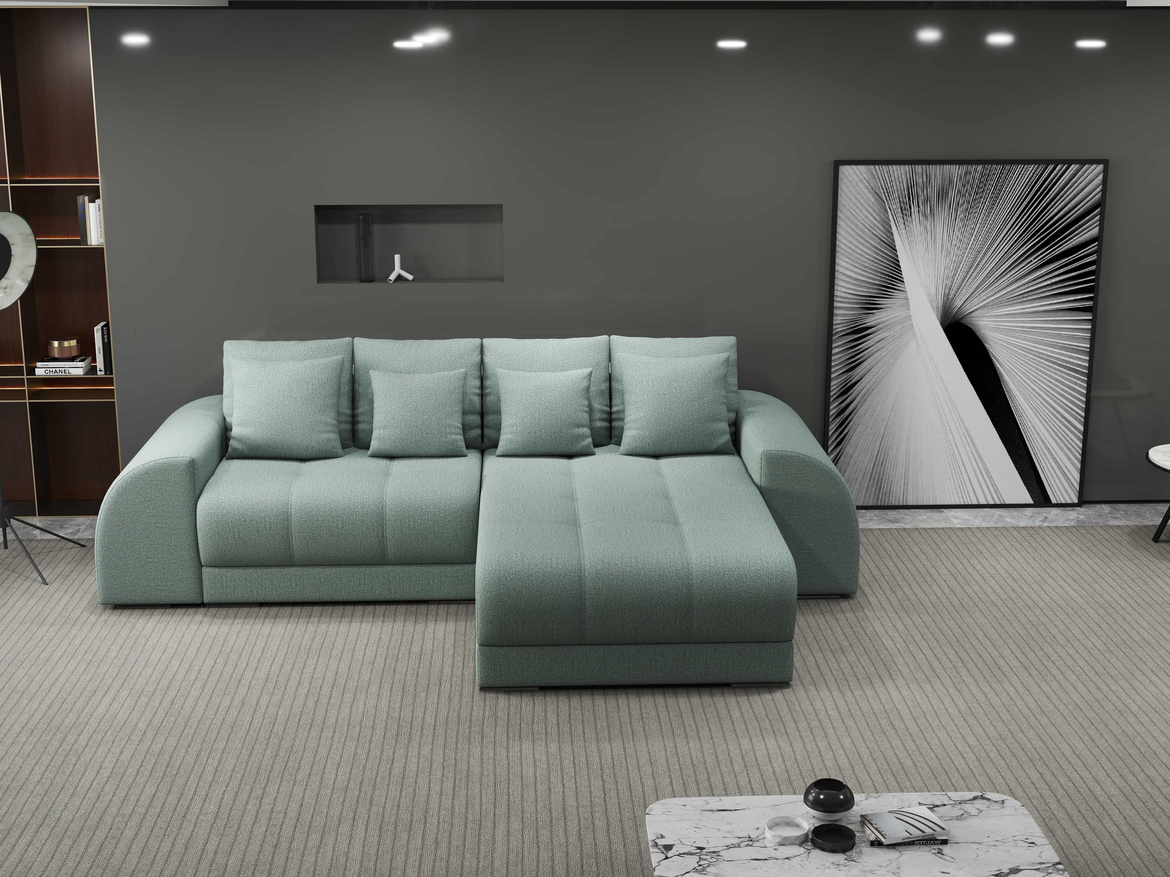 Colțar extensibil dumonde cu ladă de depozitare si sezut confortabil din spuma high-density, Verona Enjoy Mint II 290x185 cm