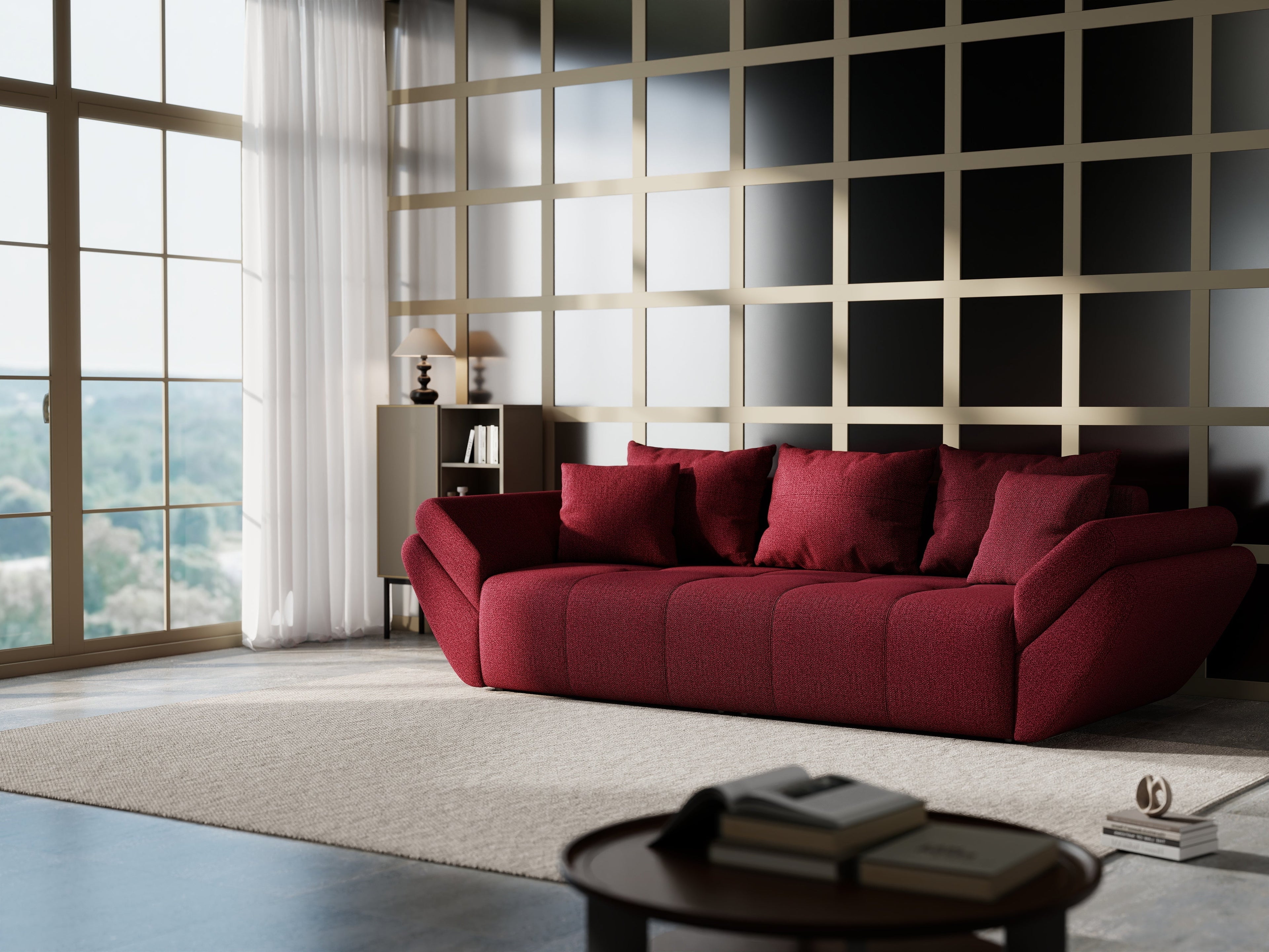 Canapea extensibilă dumonde cu ladă de depozitare si sezut confortabil din spuma high-density, Berlin Enjoy Winery 250x100 cm