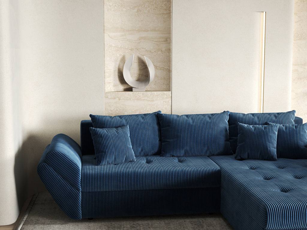 Colțar extensibil dumonde cu ladă de depozitare si sezut confortabil din spuma high-density, Loana Zoom Blue II 270x185 cm
