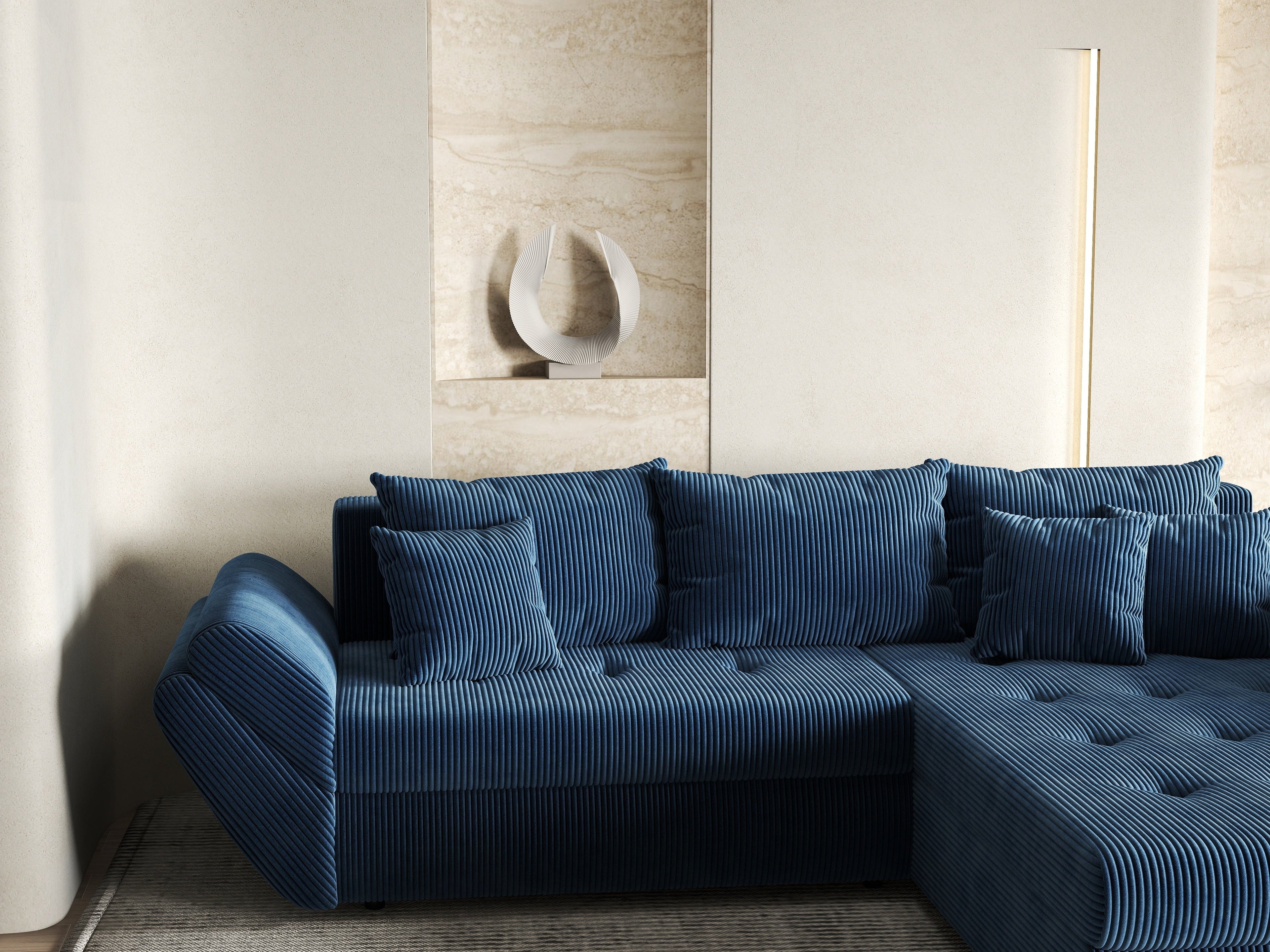 Colțar extensibil dumonde cu ladă de depozitare si sezut confortabil din spuma high-density, Loana Zoom Blue II 270x185 cm