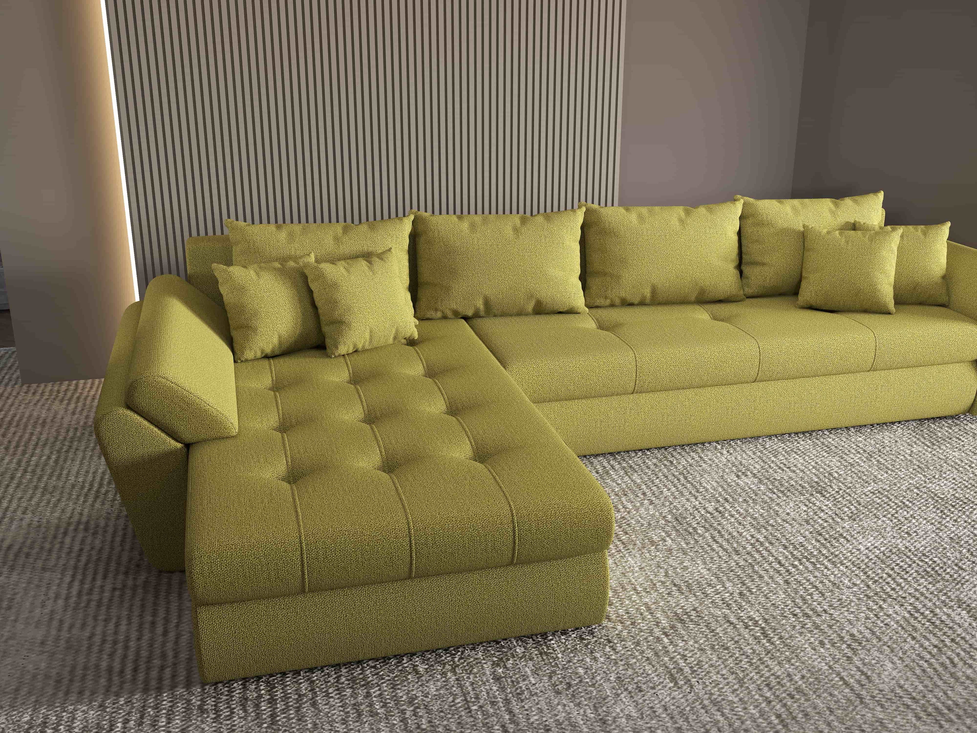 Colțar extensibil dumonde cu ladă de depozitare si sezut confortabil din spuma high-density, Loana XL Enjoy Verde 335x185 cm