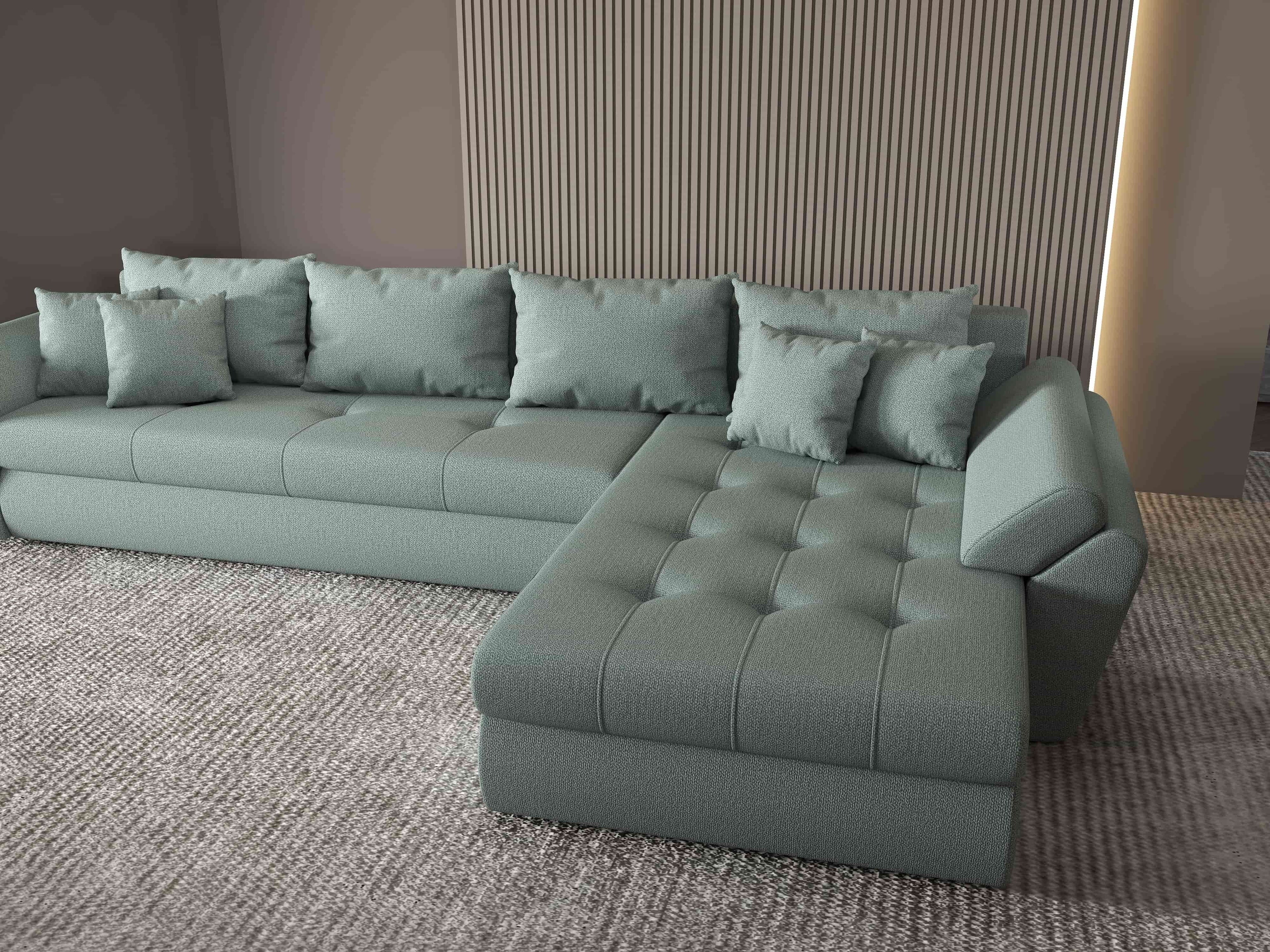 Colțar extensibil dumonde cu ladă de depozitare si sezut confortabil din spuma high-density, Loana XL Enjoy Mint II 335x185 cm