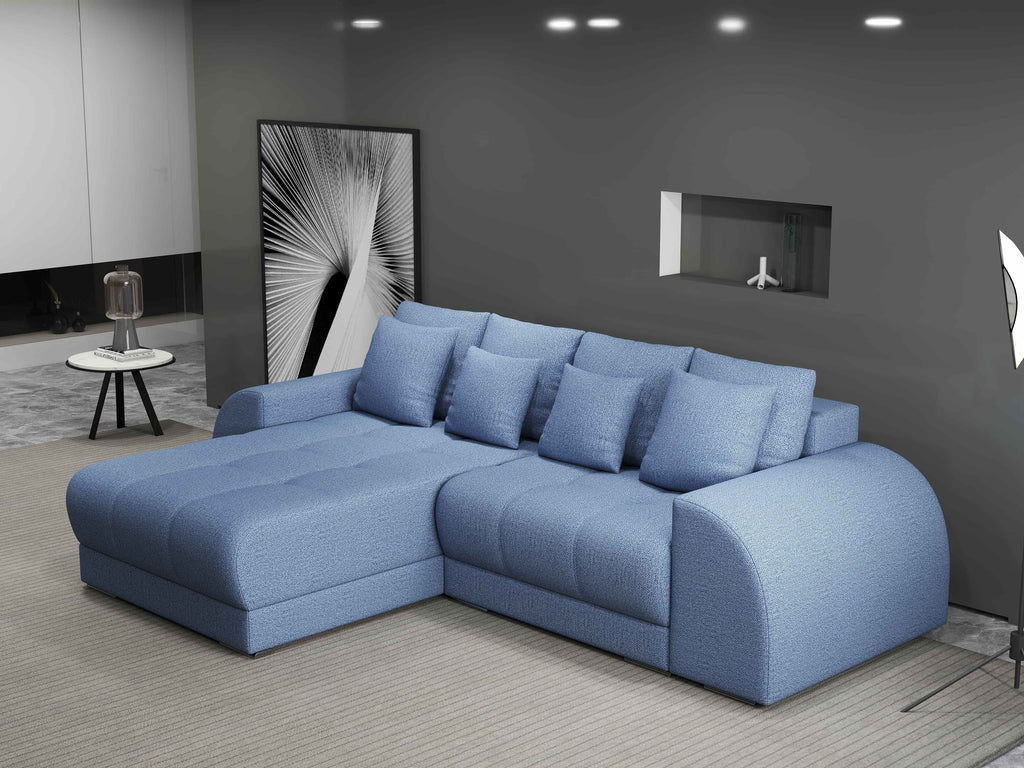 Colțar extensibil dumonde cu ladă de depozitare si sezut confortabil din spuma high-density, Verona Enjoy Albastru 290x185 cm