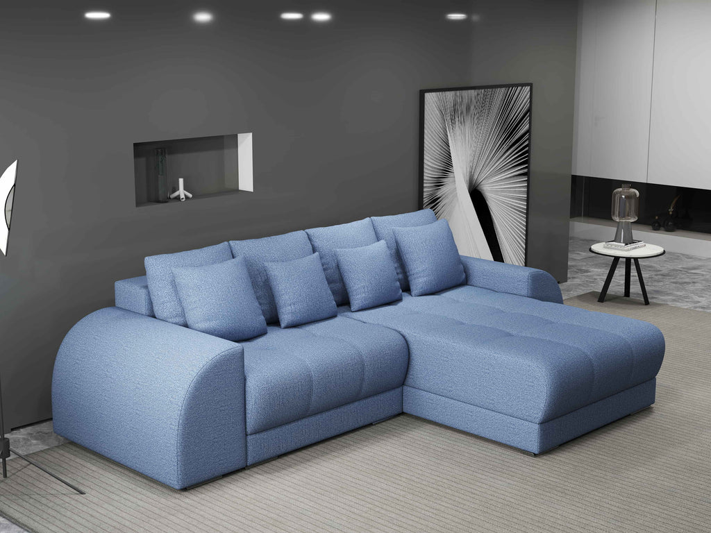 Colțar extensibil dumonde cu ladă de depozitare si sezut confortabil din spuma high-density, Verona Enjoy Albastru II 290x185 cm