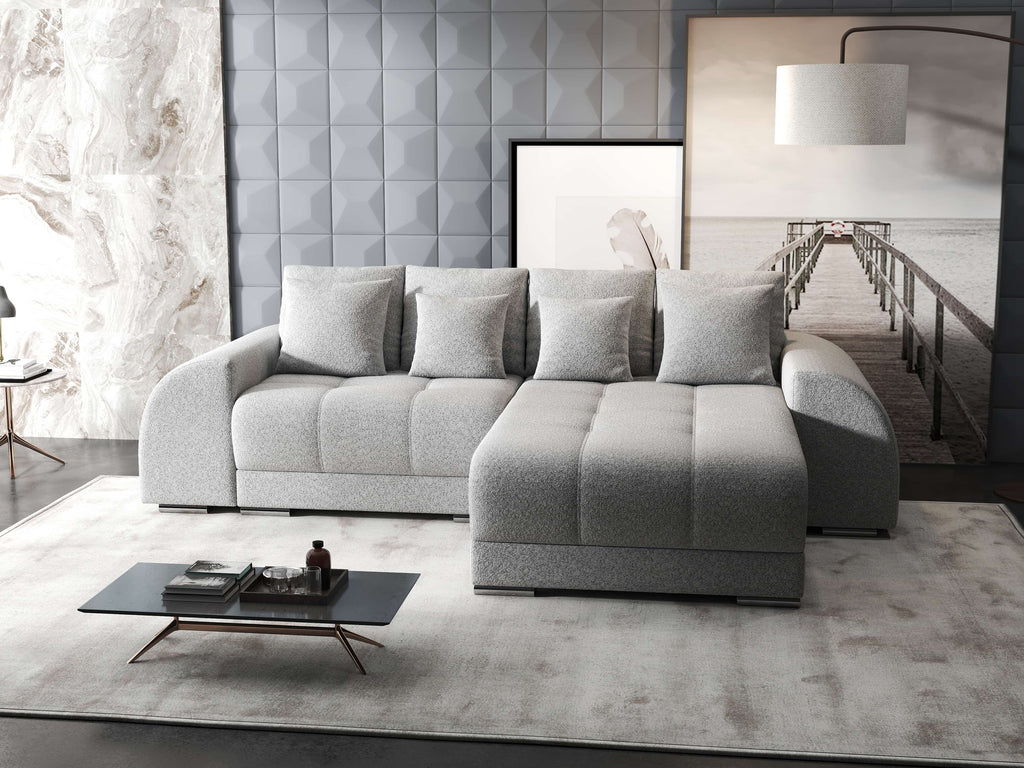 Colțar extensibil dumonde cu ladă de depozitare si sezut confortabil din spuma high-density, Verona Euphoria Dove II 290x185 cm