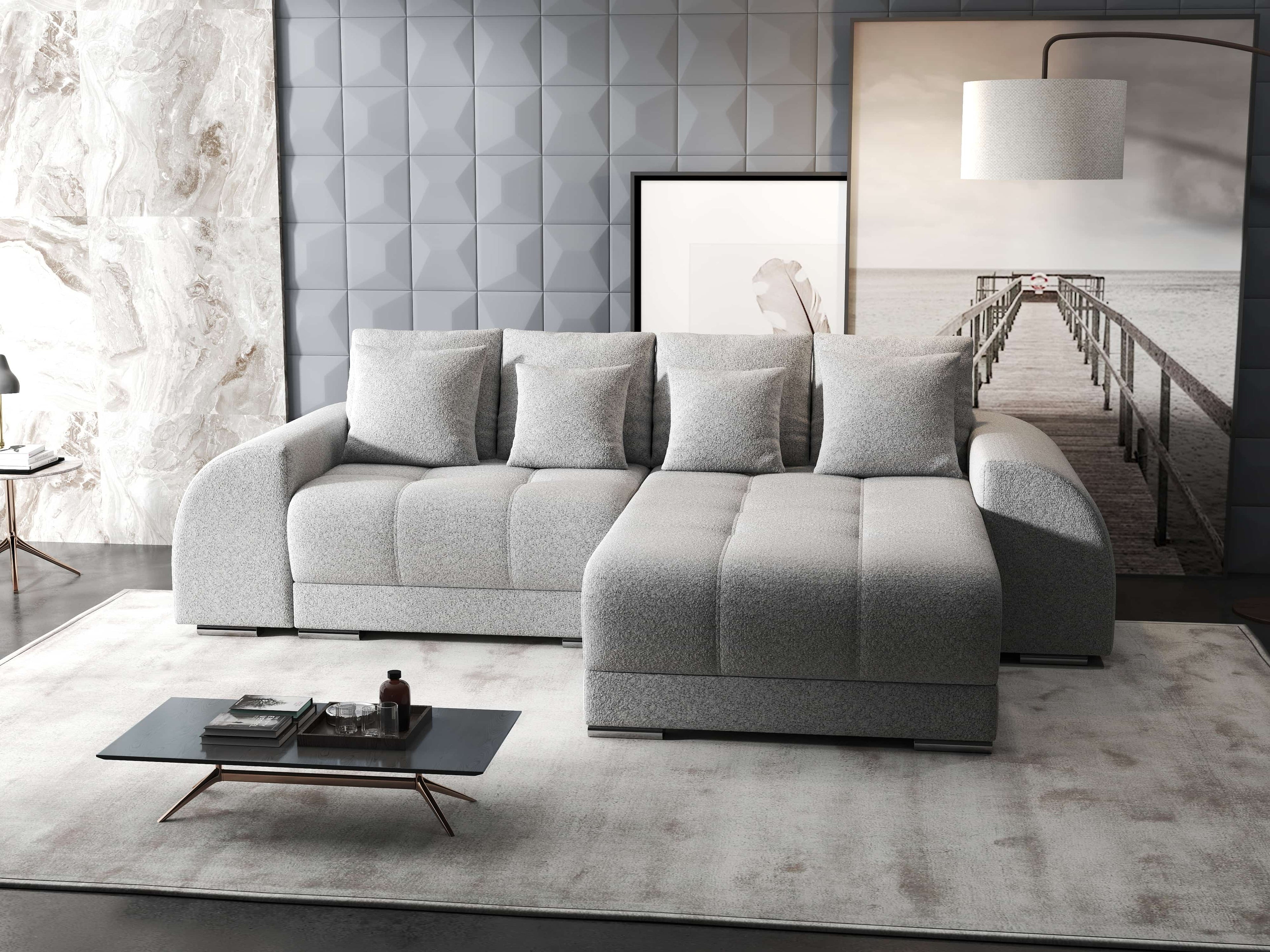 Colțar extensibil dumonde cu ladă de depozitare si sezut confortabil din spuma high-density, Verona Euphoria Dove II 290x185 cm