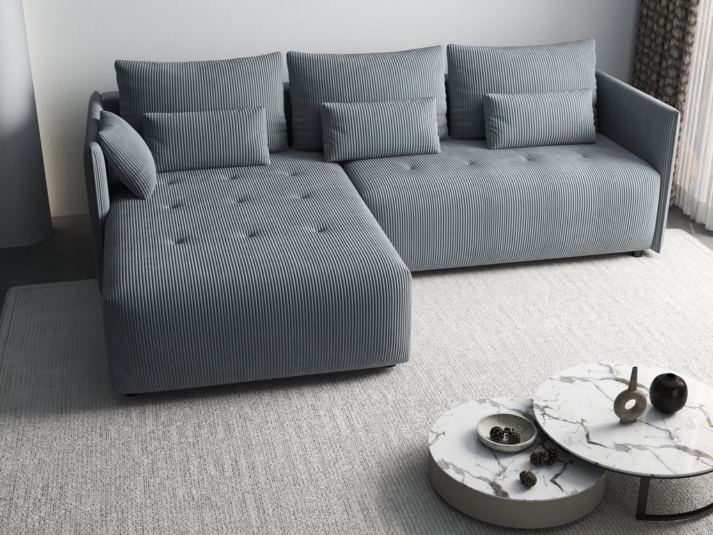 Colțar extensibil dumonde cu ladă de depozitare si sezut confortabil din spuma high-density, Malta Zoom Grey 235x185 cm