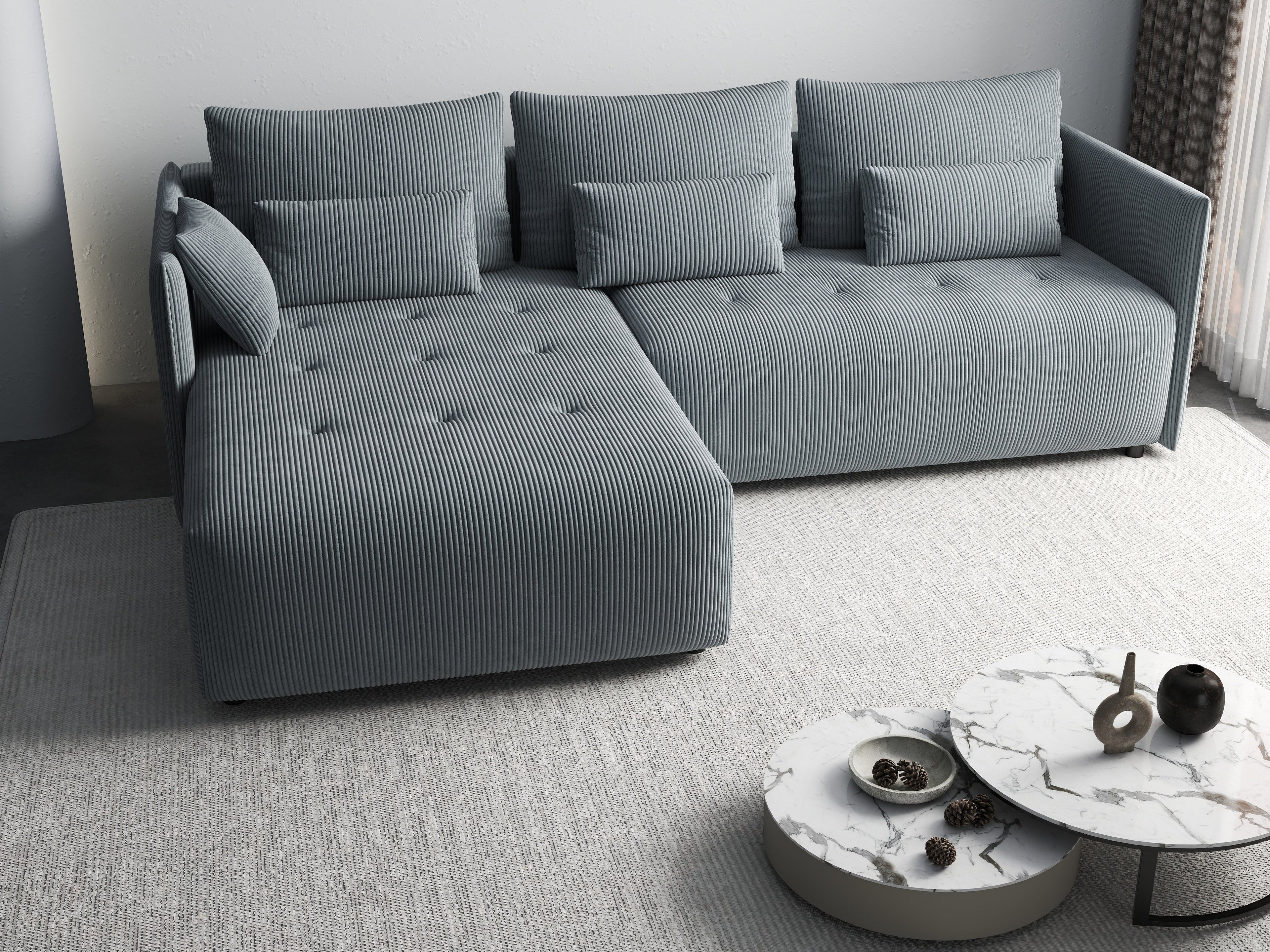 Colțar extensibil dumonde cu ladă de depozitare si sezut confortabil din spuma high-density, Malta Zoom Grey 235x185 cm
