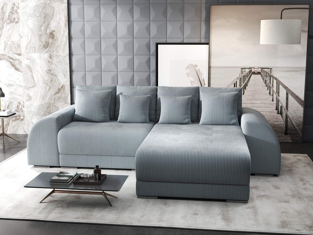 Colțar extensibil dumonde cu ladă de depozitare si sezut confortabil din spuma high-density, Verona Zoom Gri II 290x185 cm