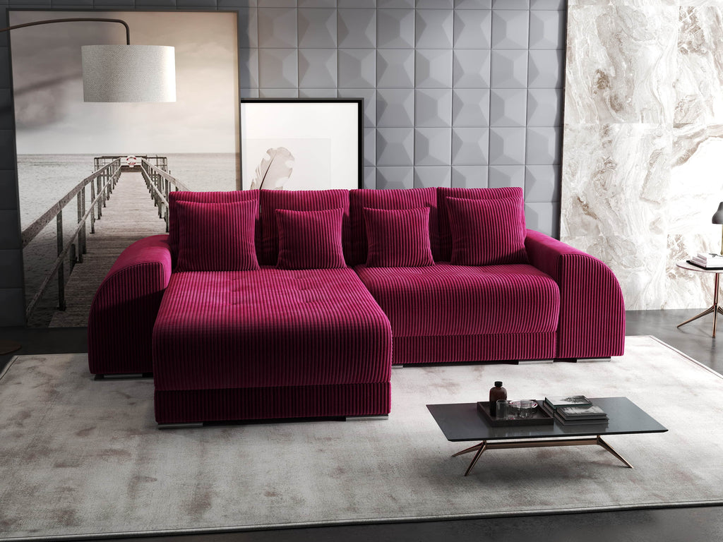 Colțar extensibil dumonde cu ladă de depozitare si sezut confortabil din spuma high-density, Verona Zoom Rosu 290x185 cm