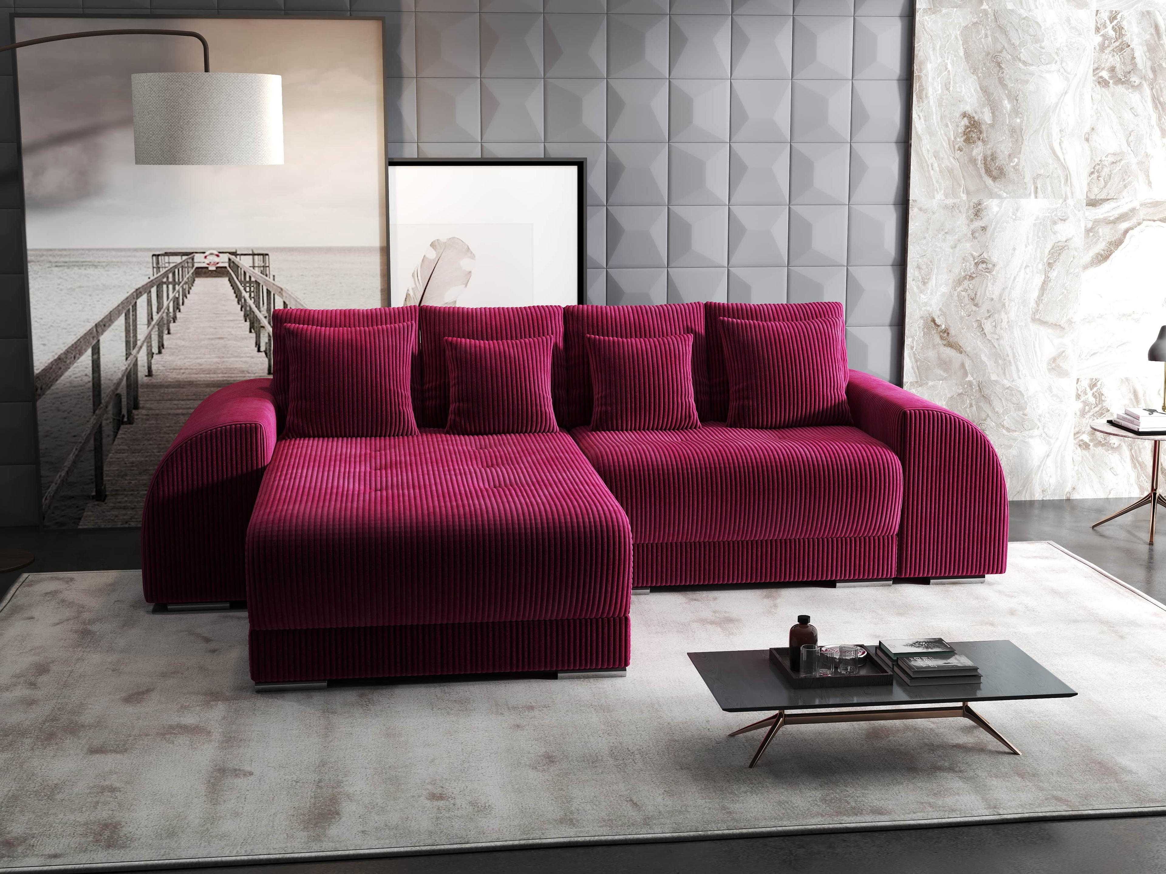 Colțar extensibil dumonde cu ladă de depozitare si sezut confortabil din spuma high-density, Verona Zoom Rosu 290x185 cm