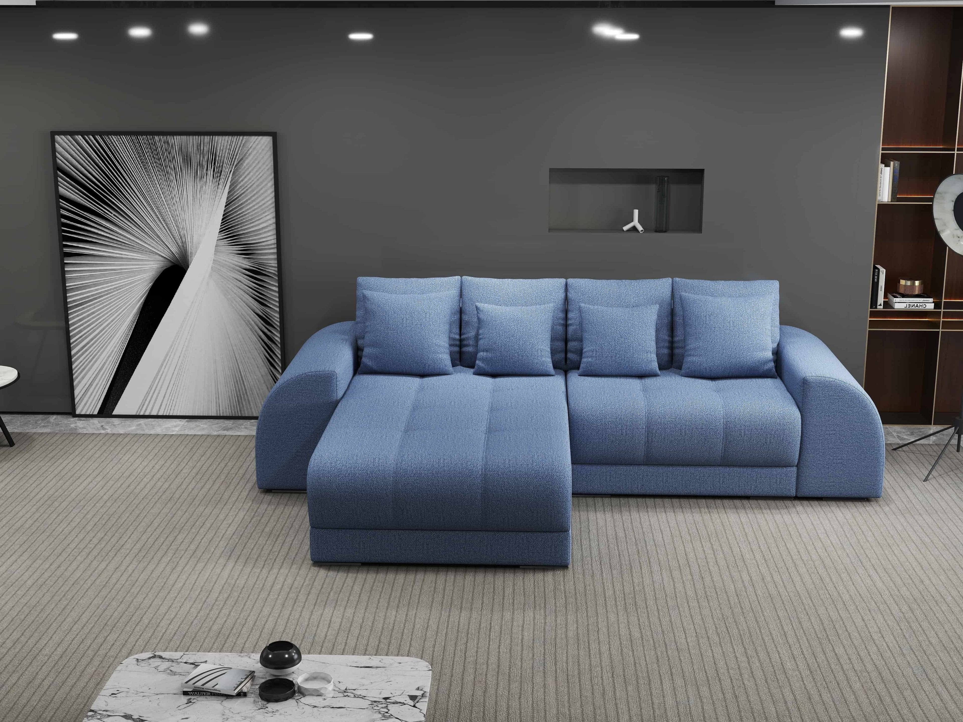 Colțar extensibil dumonde cu ladă de depozitare si sezut confortabil din spuma high-density, Verona Enjoy Albastru 290x185 cm