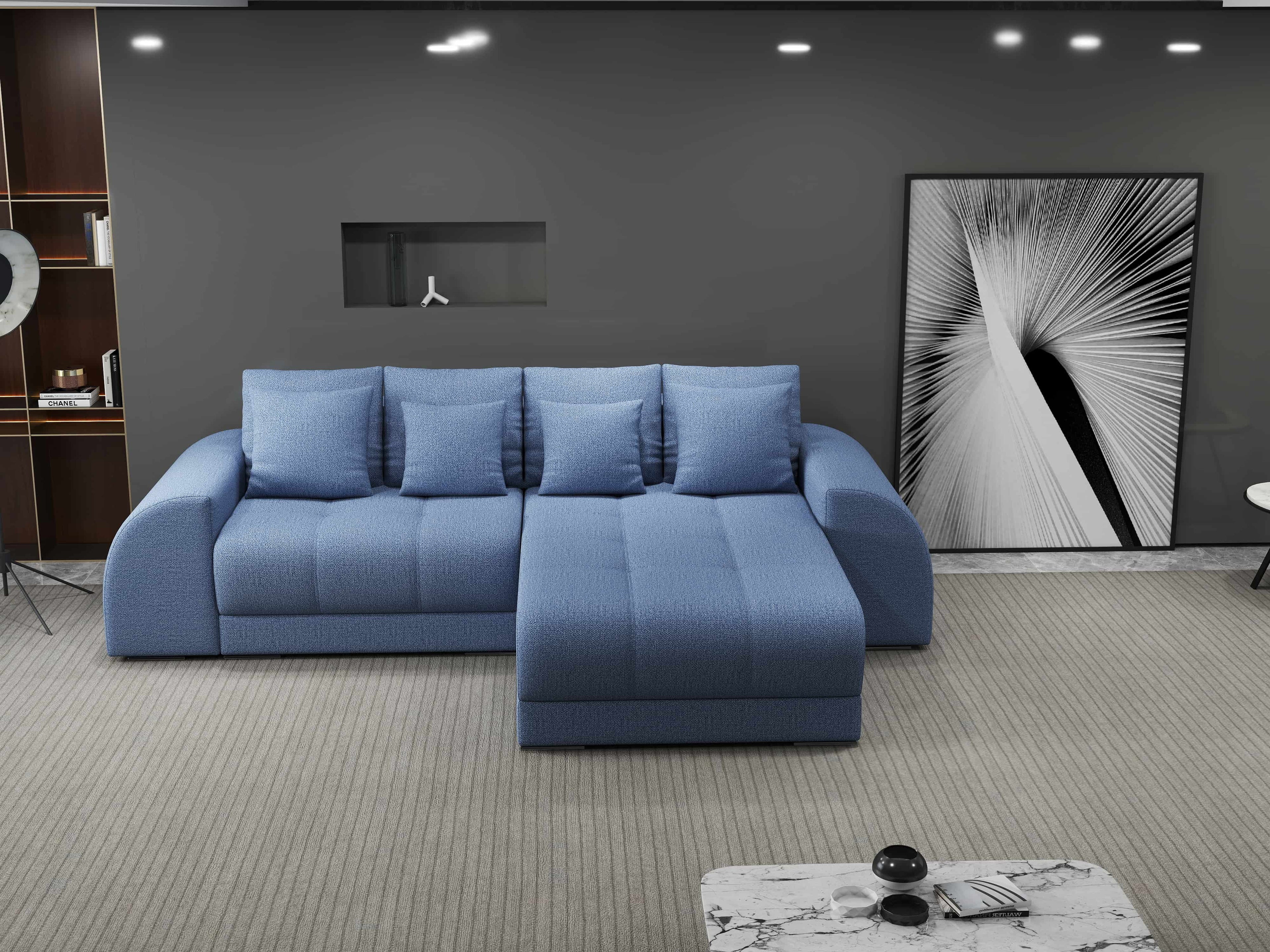 Colțar extensibil dumonde cu ladă de depozitare si sezut confortabil din spuma high-density, Verona Enjoy Albastru II 290x185 cm