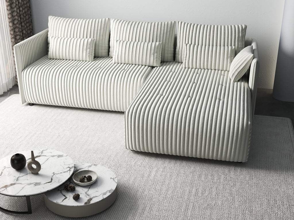 Colțar extensibil dumonde cu ladă de depozitare si sezut confortabil din spuma high-density, Malta Ambience White II 235x185 cm