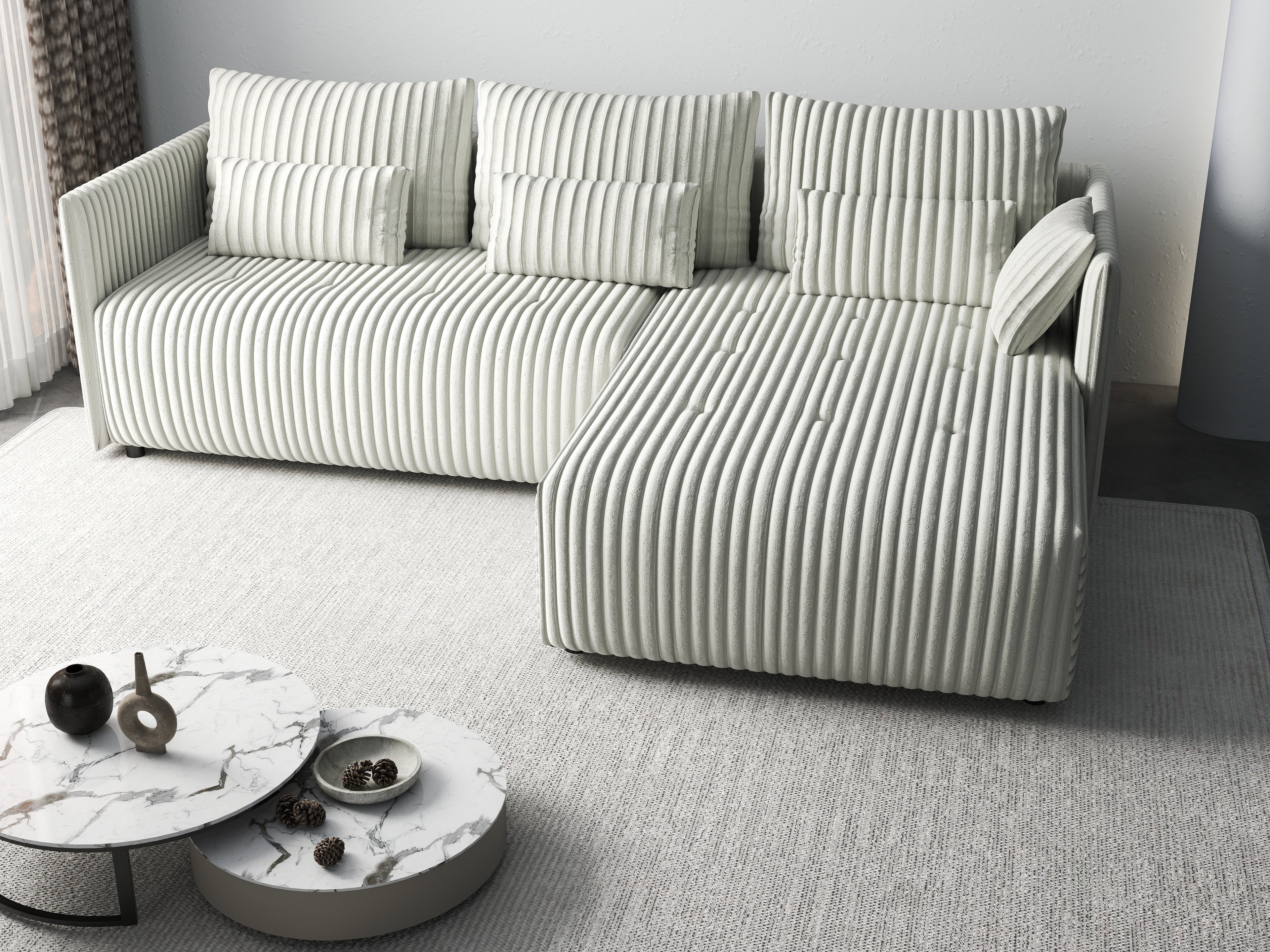 Colțar extensibil dumonde cu ladă de depozitare si sezut confortabil din spuma high-density, Malta Ambience White II 235x185 cm
