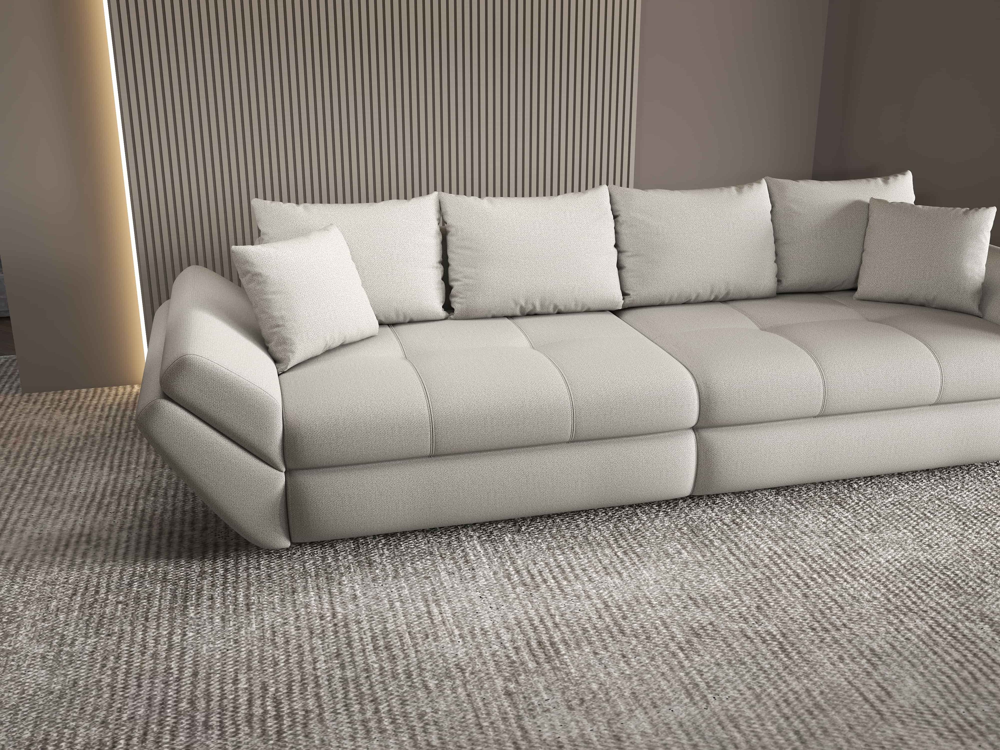 Canapea extensibilă dumonde cu ladă de depozitare si sezut confortabil din spuma high-density, Loana Enjoy Bej 300x100 cm