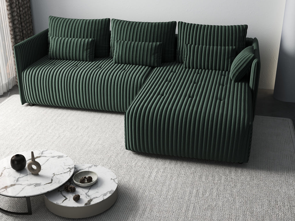 Colțar extensibil dumonde cu ladă de depozitare si sezut confortabil din spuma high-density, Malta Ambience Verde 235x185 cm