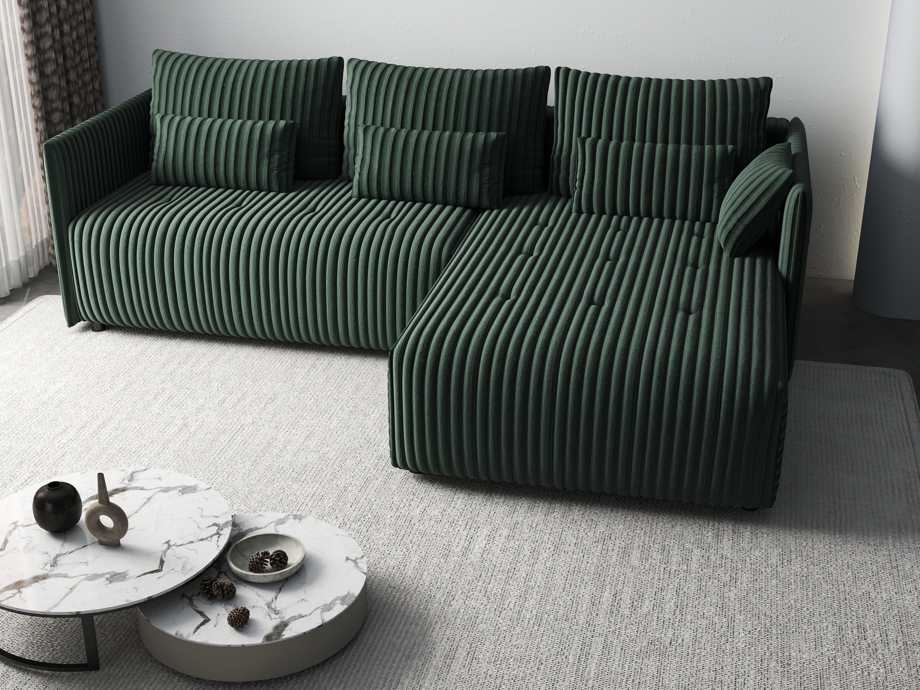 Colțar extensibil dumonde cu ladă de depozitare si sezut confortabil din spuma high-density, Malta Ambience Verde 235x185 cm