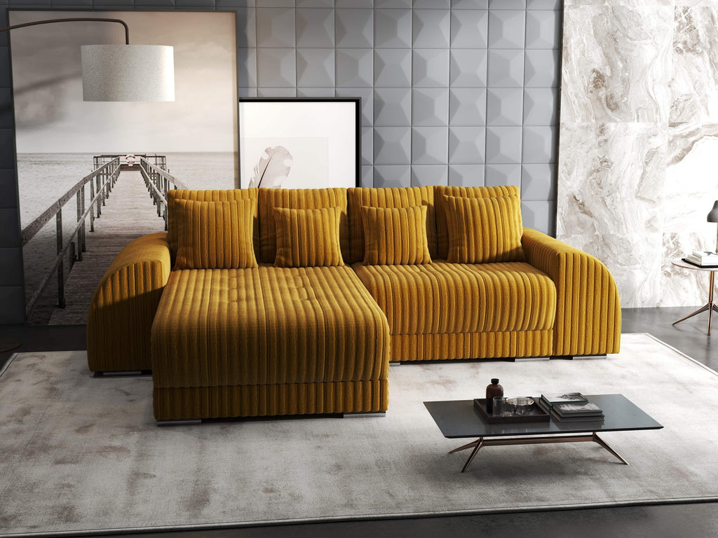Colțar extensibil dumonde cu ladă de depozitare si sezut confortabil din spuma high-density, Verona Ambience Mustar 290x185 cm