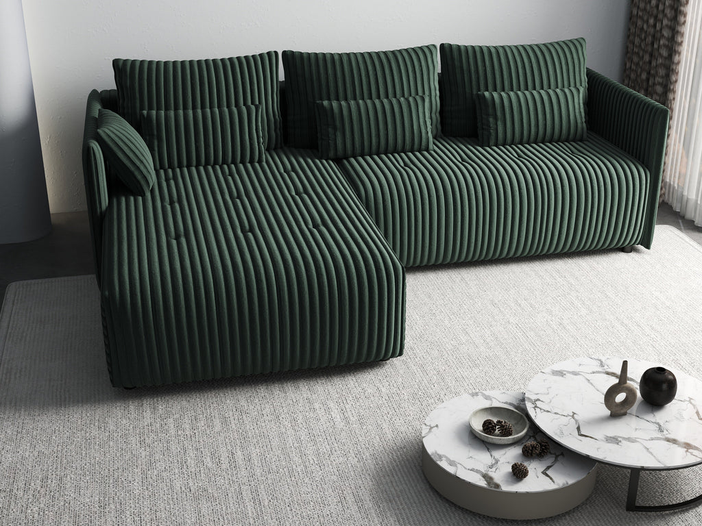 Colțar extensibil dumonde cu ladă de depozitare si sezut confortabil din spuma high-density, Malta Ambience Verde II 235x185 cm