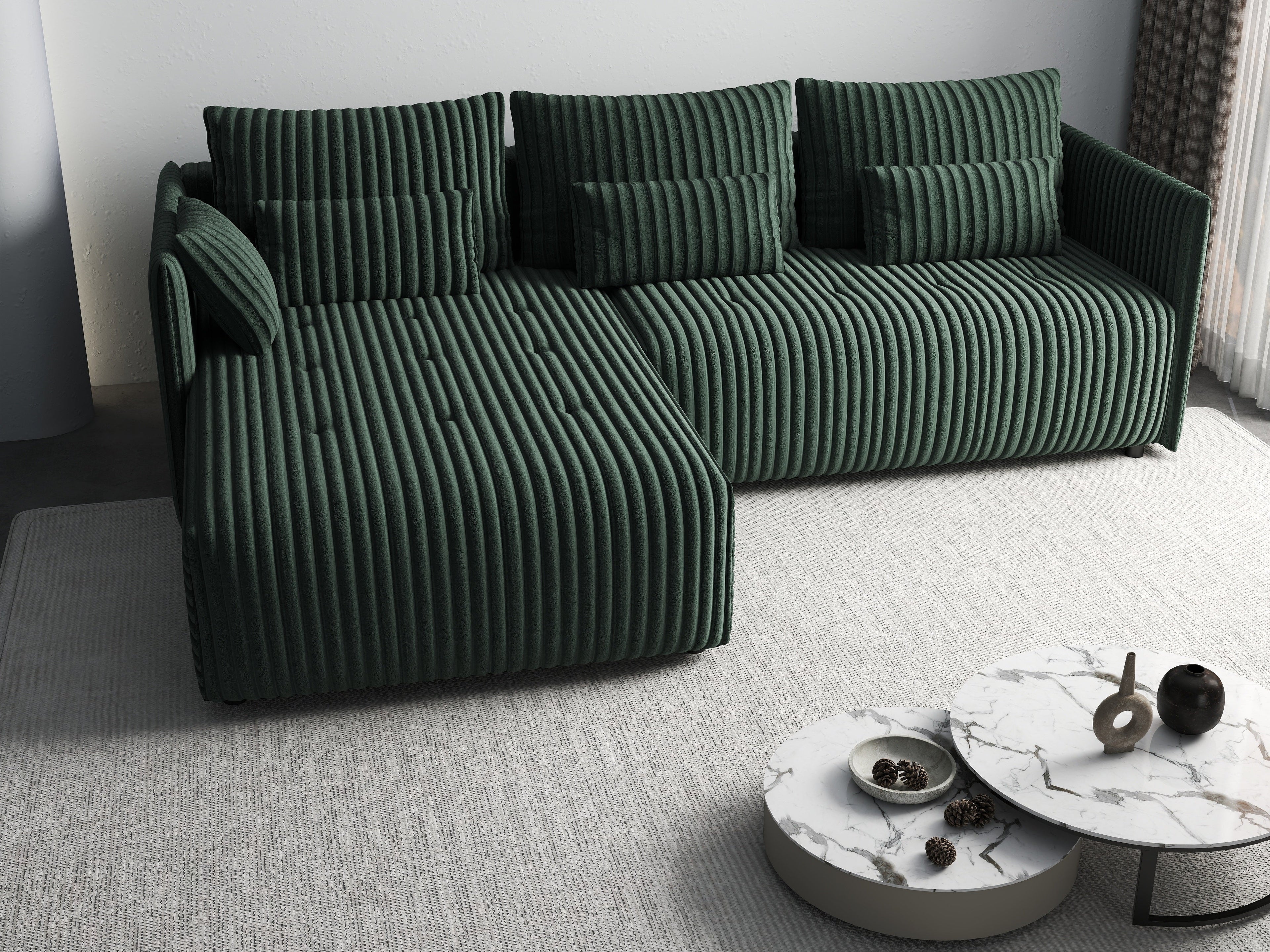 Colțar extensibil dumonde cu ladă de depozitare si sezut confortabil din spuma high-density, Malta Ambience Verde II 235x185 cm