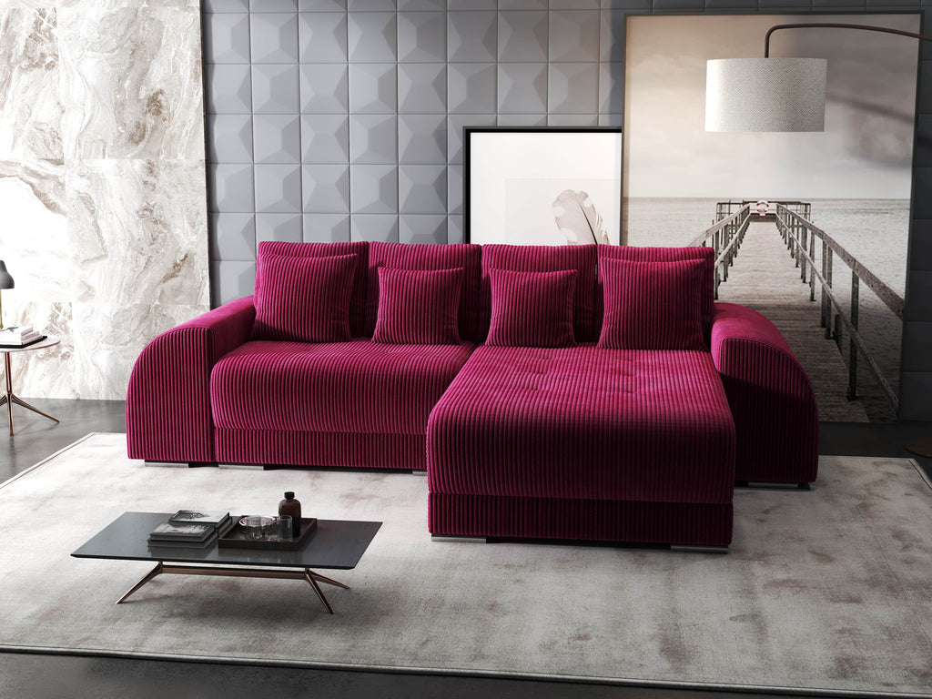Colțar extensibil dumonde cu ladă de depozitare si sezut confortabil din spuma high-density, Verona Zoom Rosu II 290x185 cm