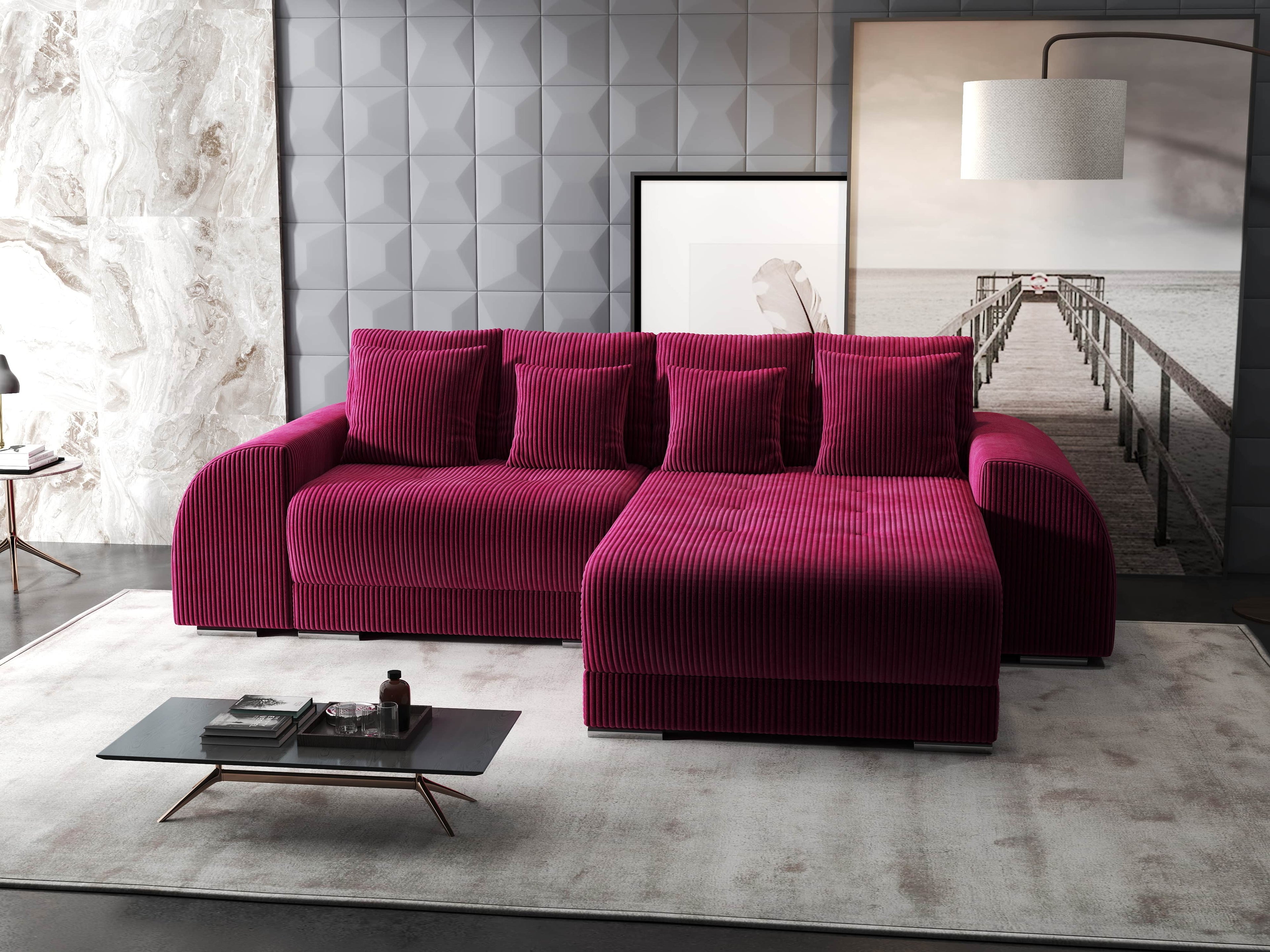 Colțar extensibil dumonde cu ladă de depozitare si sezut confortabil din spuma high-density, Verona Zoom Rosu II 290x185 cm