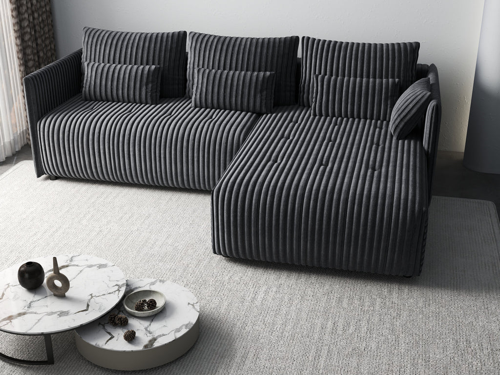 Colțar extensibil dumonde cu ladă de depozitare si sezut confortabil din spuma high-density, Malta Ambience Grey 235x185 cm