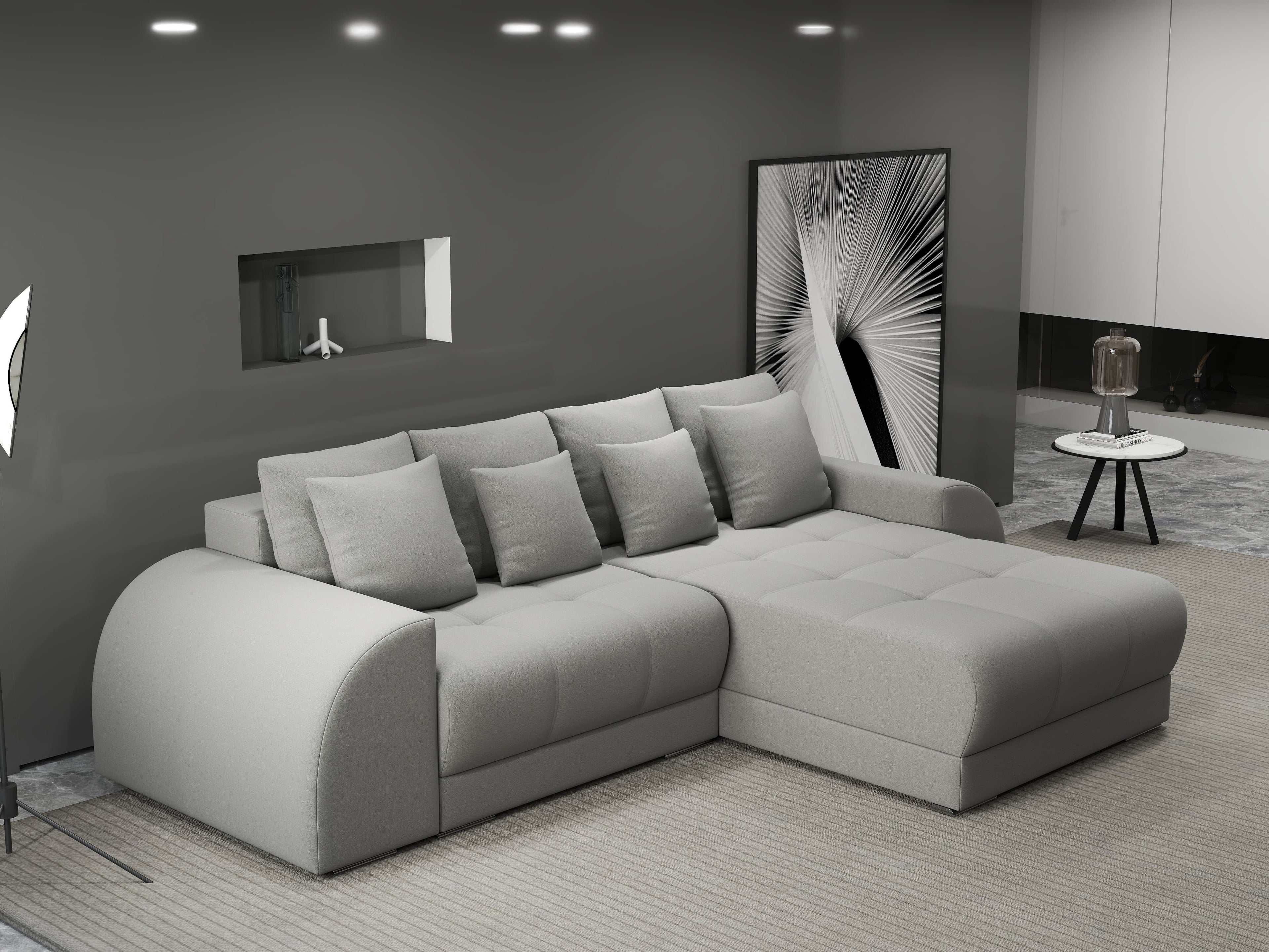 Colțar extensibil dumonde cu ladă de depozitare si sezut confortabil din spuma high-density, Verona Royal Gri II 290x185 cm