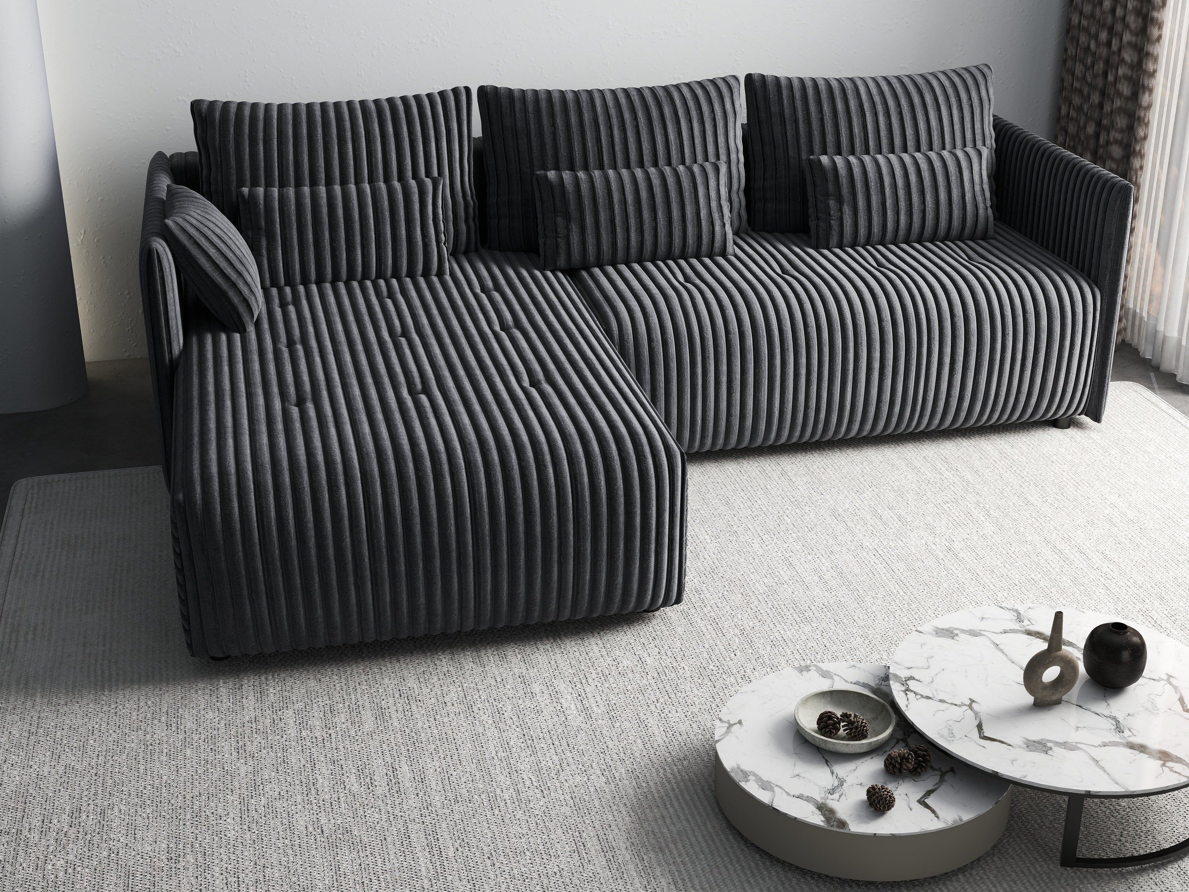 Colțar extensibil dumonde cu ladă de depozitare si sezut confortabil din spuma high-density, Malta Ambience Grey 235x185 cm