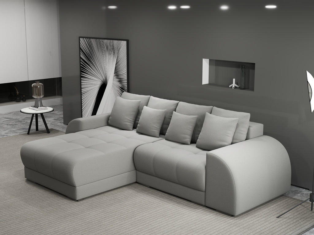 Colțar extensibil dumonde cu ladă de depozitare si sezut confortabil din spuma high-density, Verona Royal Gri 290x185 cm