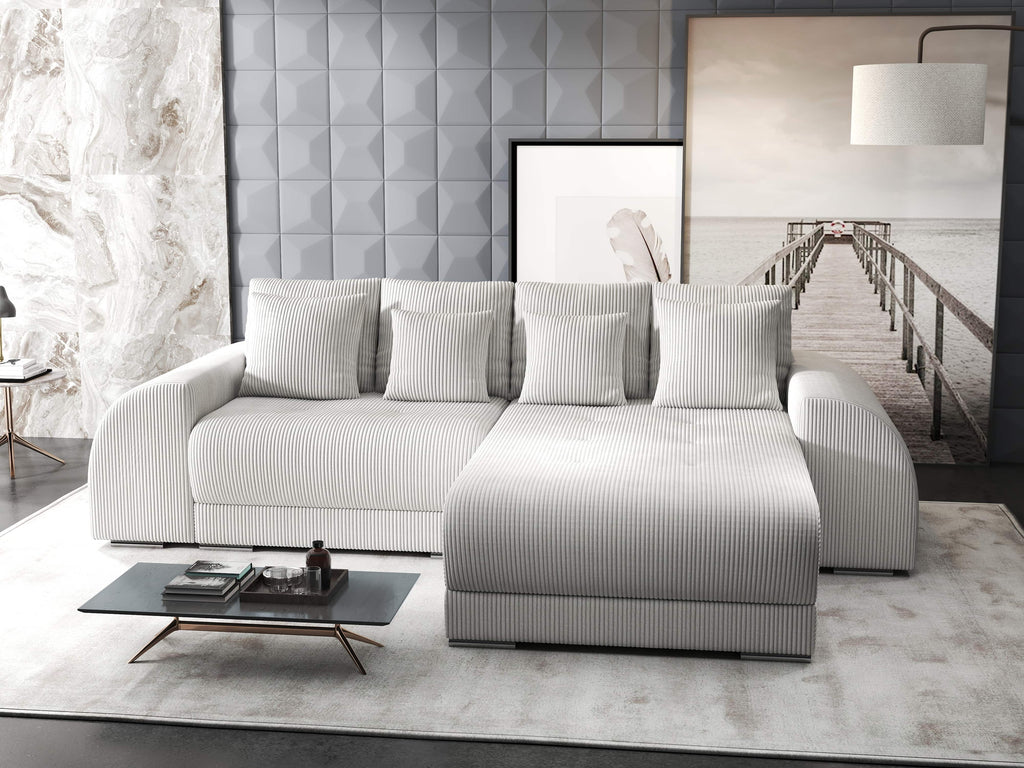 Colțar extensibil dumonde cu ladă de depozitare si sezut confortabil din spuma high-density, Verona Zoom Crem II 290x185 cm