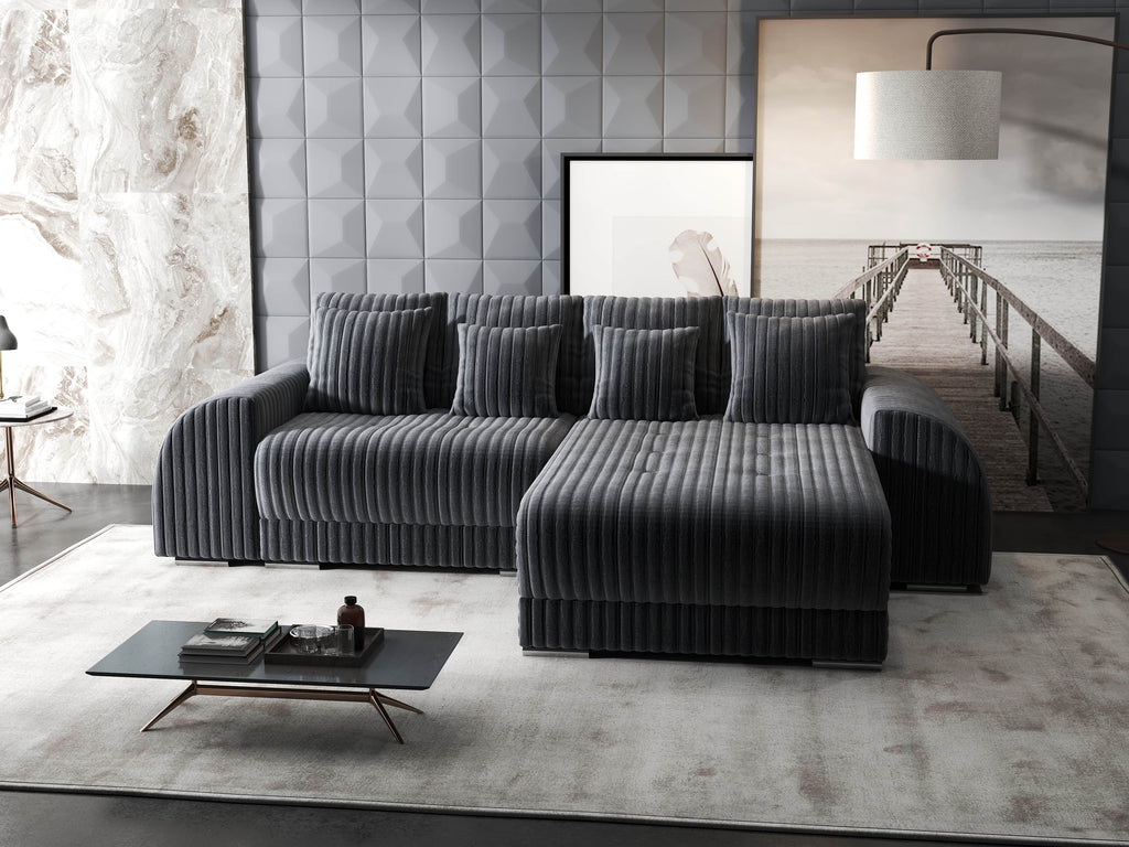 Colțar extensibil dumonde cu ladă de depozitare si sezut confortabil din spuma high-density, Verona Ambience Gri II 290x185 cm