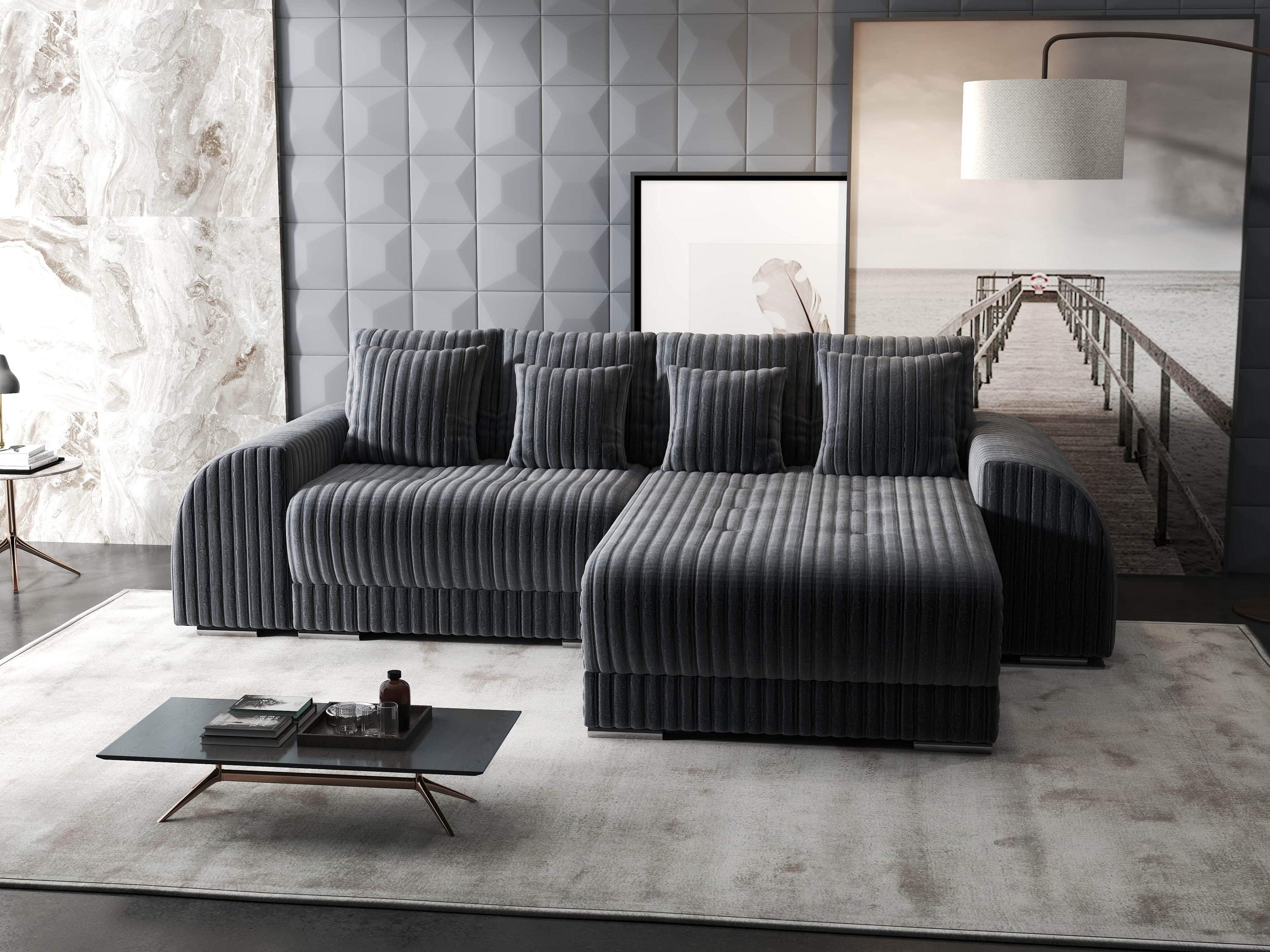 Colțar extensibil dumonde cu ladă de depozitare si sezut confortabil din spuma high-density, Verona Ambience Gri II 290x185 cm