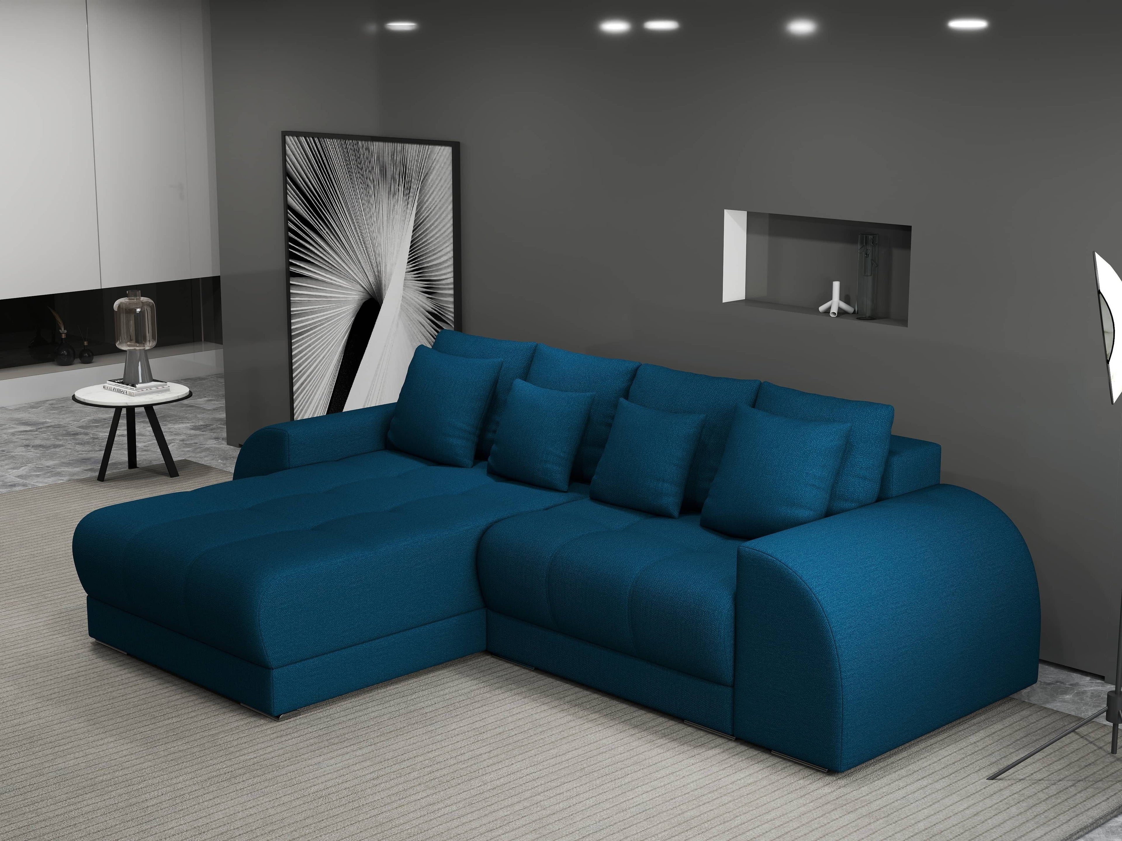 Colțar extensibil dumonde cu ladă de depozitare si sezut confortabil din spuma high-density, Verona Enjoy Petrol 290x185 cm