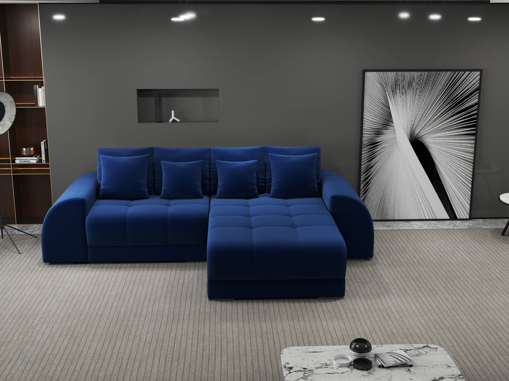 Colțar extensibil dumonde cu ladă de depozitare si sezut confortabil din spuma high-density, Verona Royal Albastru II 290x185 cm