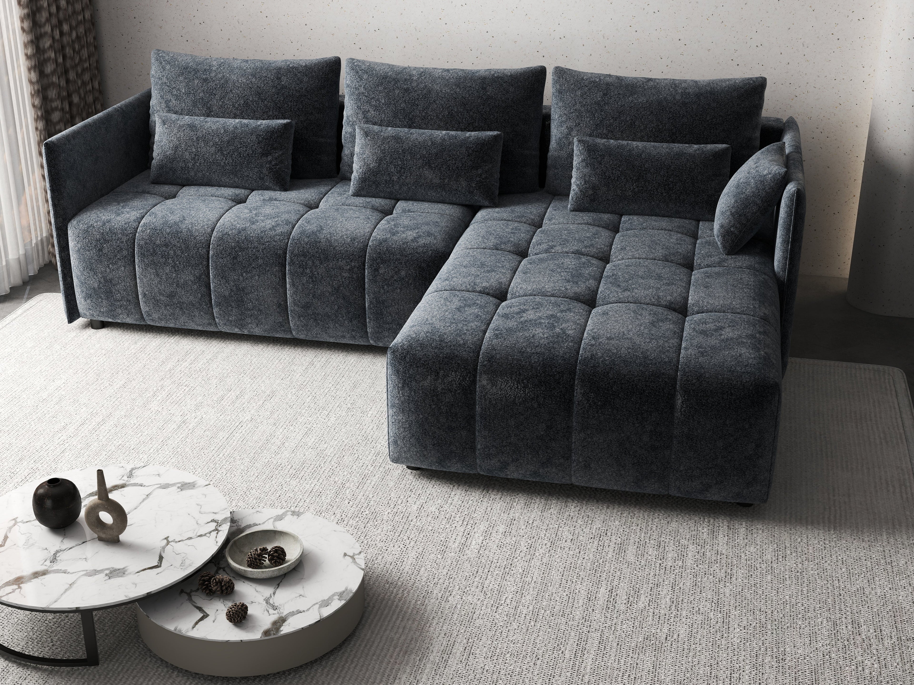 Colțar extensibil dumonde cu ladă de depozitare si sezut confortabil din spuma high-density, Malta Euphoria Grafit II 235x185 cm