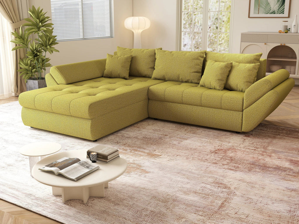 Colțar extensibil dumonde cu ladă de depozitare si sezut confortabil din spuma high-density, Loana Enjoy Green 270x185 cm