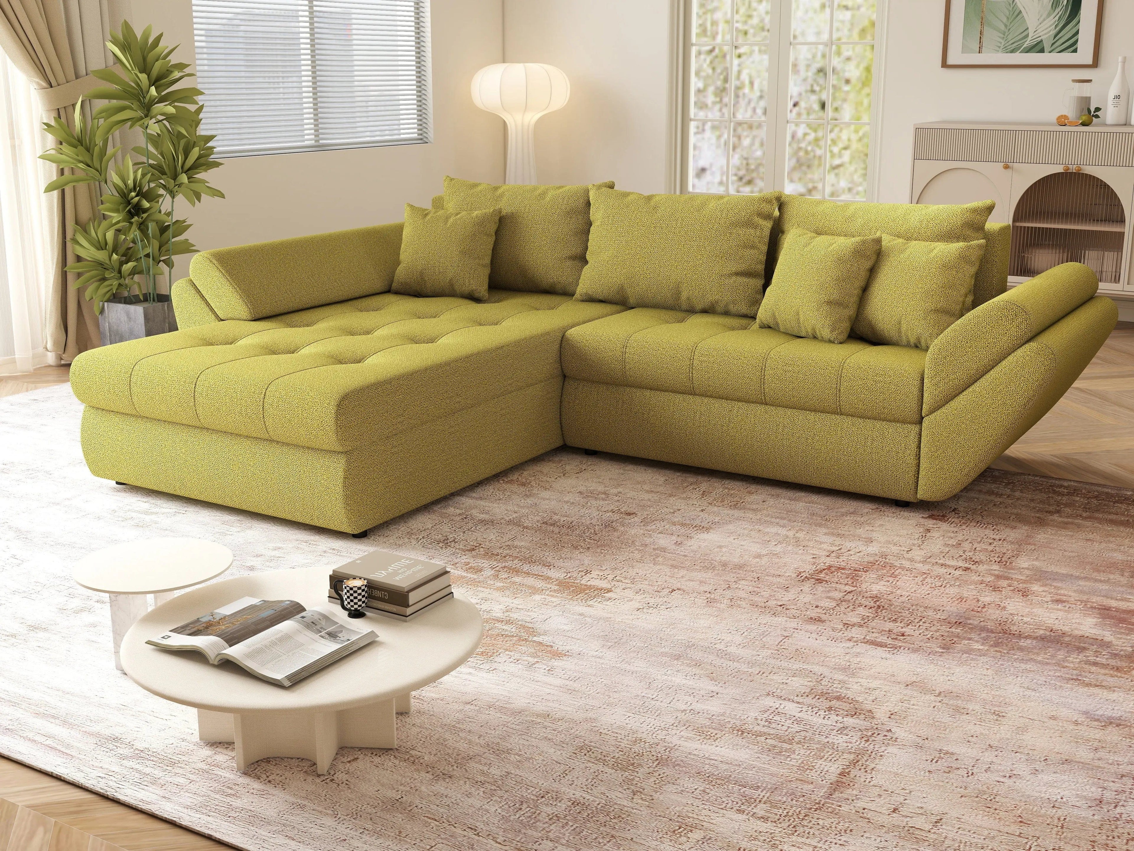 Colțar extensibil dumonde cu ladă de depozitare si sezut confortabil din spuma high-density, Loana Enjoy Green 270x185 cm