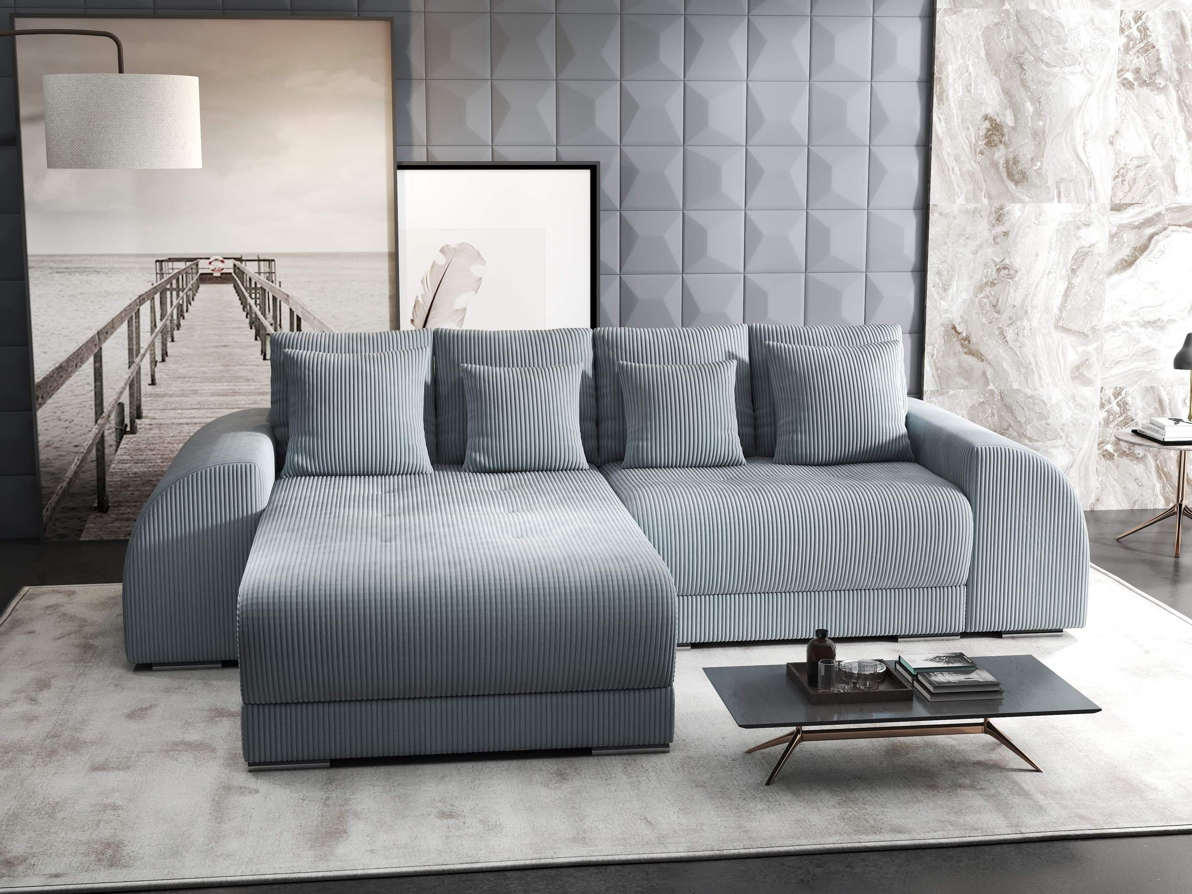 Colțar extensibil dumonde cu ladă de depozitare si sezut confortabil din spuma high-density, Verona Zoom Gri 290x185 cm