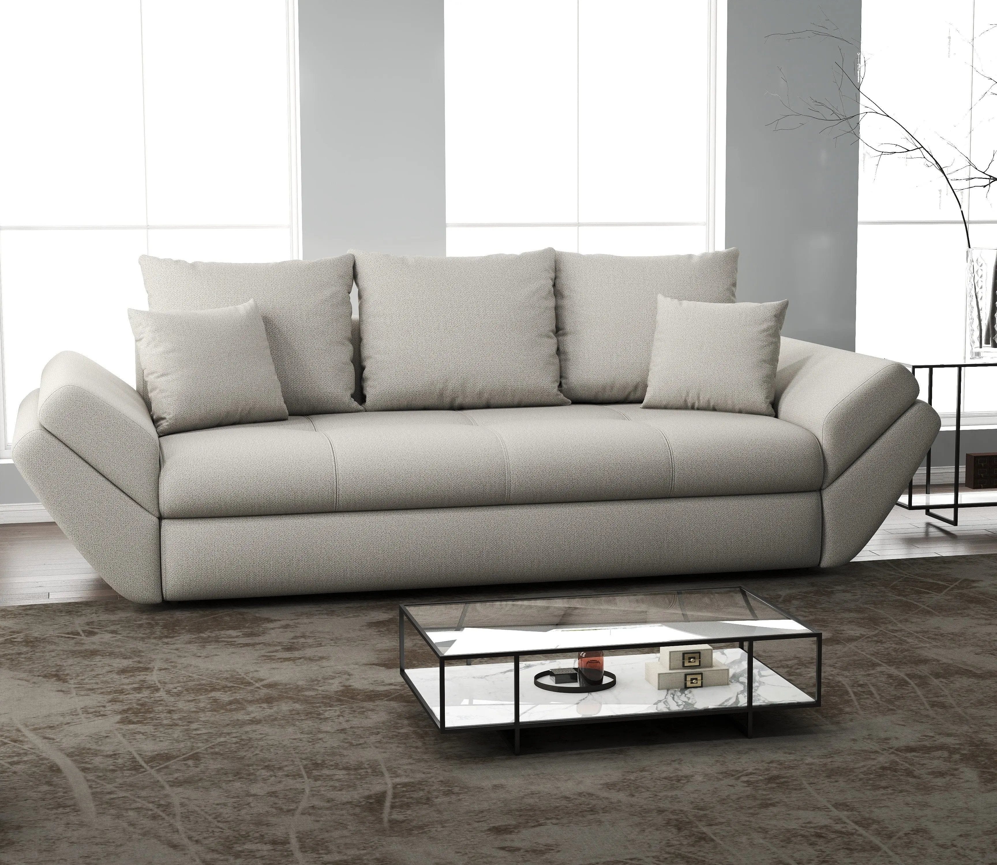 Canapea extensibilă dumonde cu ladă de depozitare si sezut confortabil din spuma high-density, Loana Enjoy Bej 250x100 cm